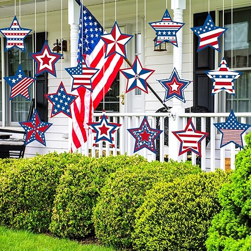 Miniatura 2 de Ferraycle 16 piezas de decoraciones patrióticas para el 4 de julio, adornos colgantes para el Día de los Caídos, grandes, estrella roja, blanca,