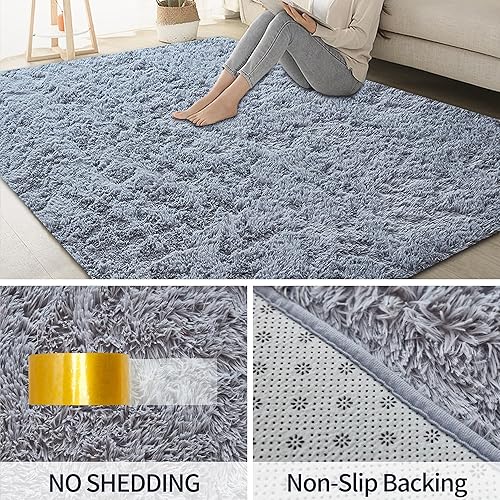 Miniatura 2 de Alfombra peluda para interiores, moderna, de felpa, esponjosa, antideslizante, súper suave y mullida, lavable para dormitorio, sala de estar,