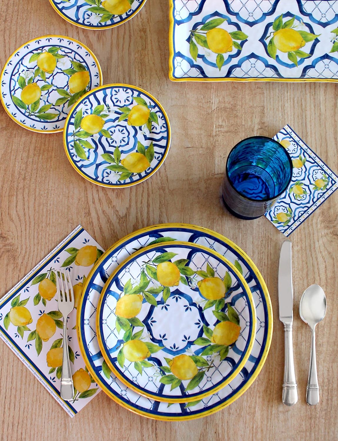 Best Cyber Monday 🔥 Le Cadeaux GS-BST-PAL Palermo Lemon Basil Melamine Salad Bowl with Handles, 9.25 inch, and Tea Towel Set