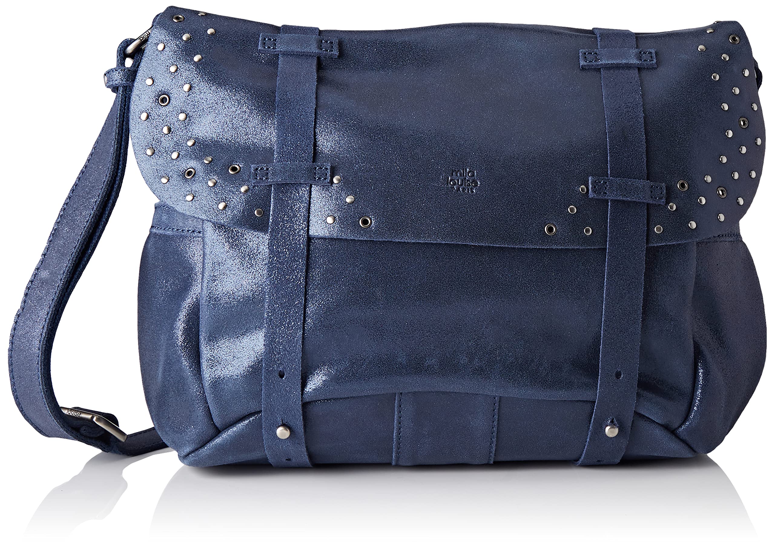 Blue A Riveted Stud, Piercing, Messenger Bag, Leather Bi-Band, Sorting, Glitter, Metallised, Bess X, Handbag, Lurex, Women, Unisex