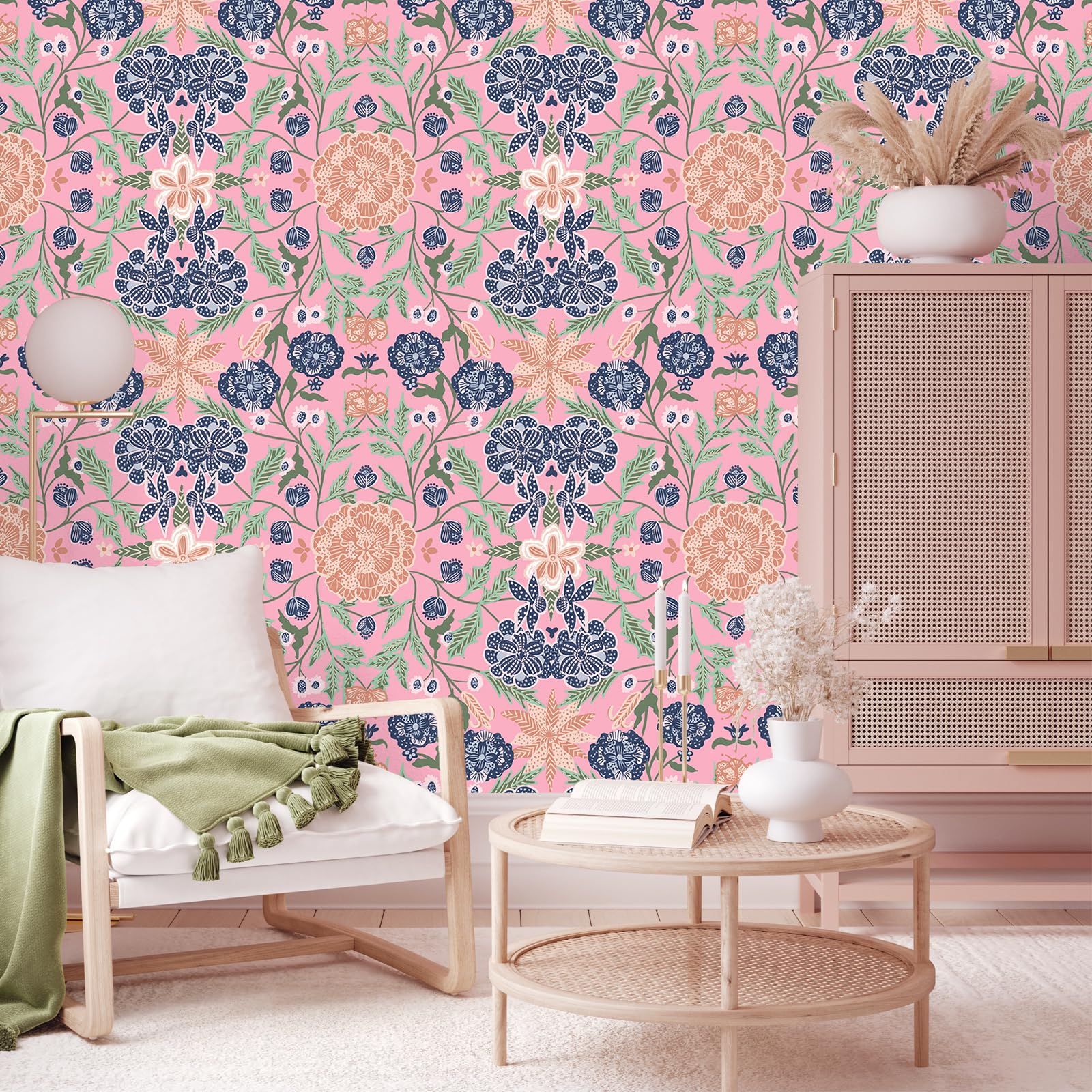 VEELIKE Rustic Floral Wallpaper Peel And Stick Boho Branches And Flowers Wallpaper For Bedroom