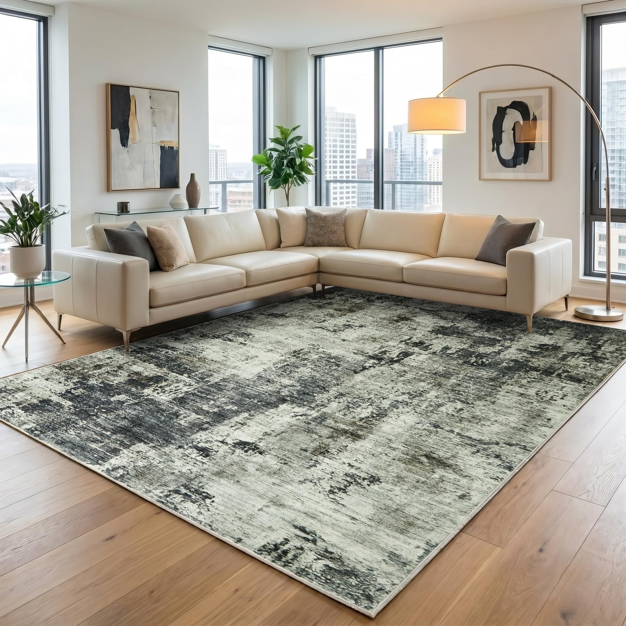 Hafaa Machine Washable Rugs Living Room 120 x 170 cm – Soft Short Pile Large Area Rugs for Bedroom Dining Room, Kitchen Carpet Non Slip Traditional Floral Design Vintage Boho Cashmere Rug, Frost