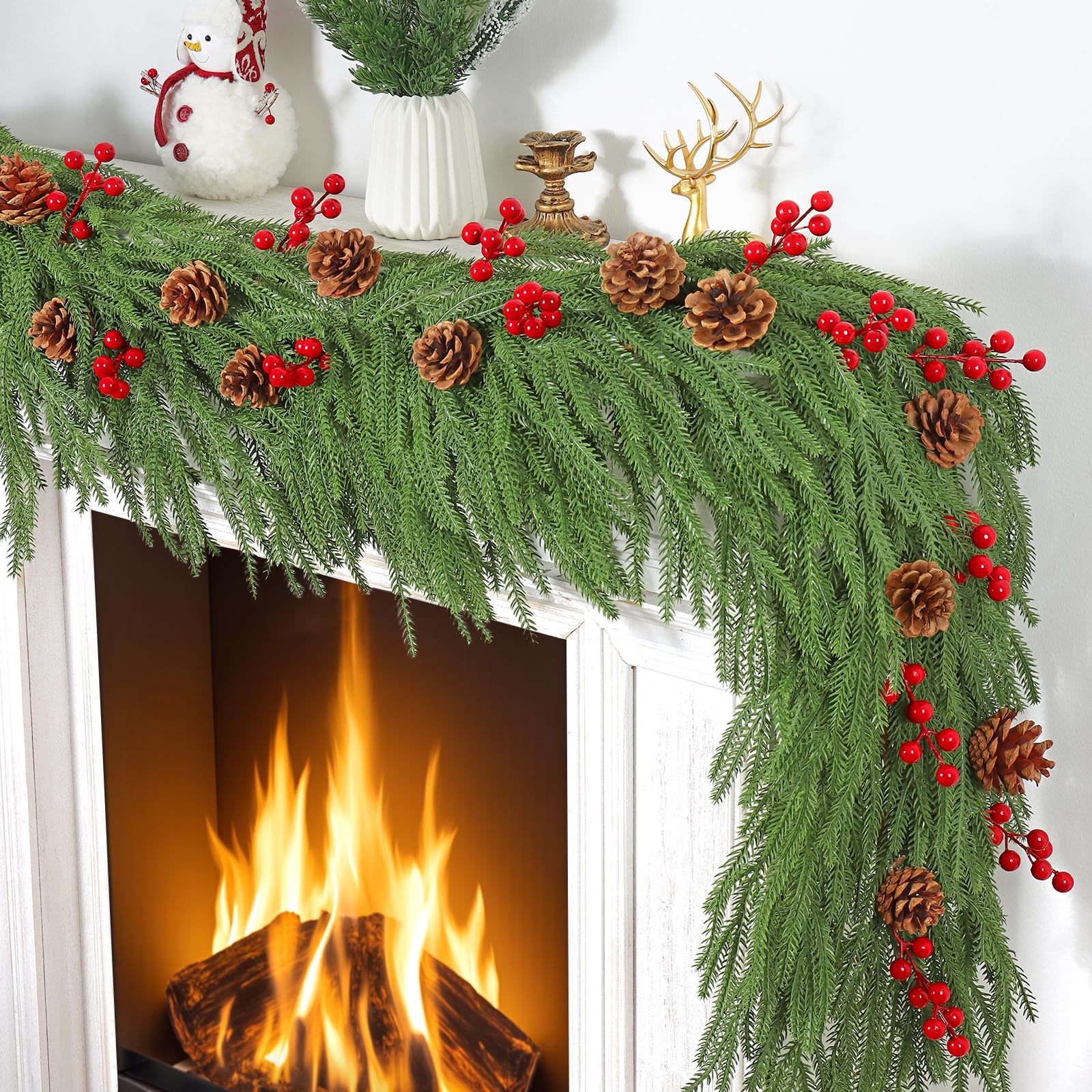 Guirlande de verdure artificielle de Noël Norfolk avec pommes de pin et cyprès 1,8m