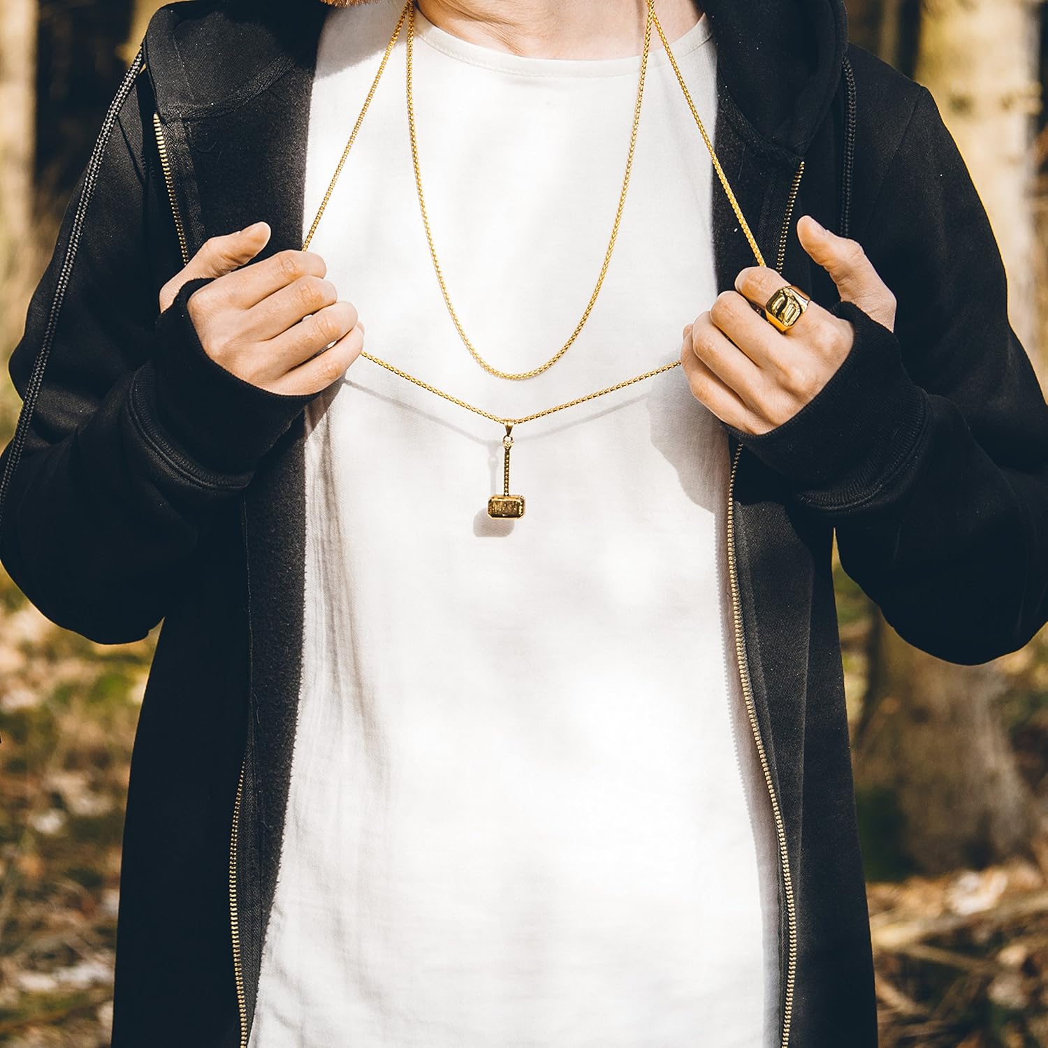 Akitsune Malleum pendant incl. 35.43 inch chain | Necklace Women Men's Stainless Steel Hammer Mjölnir Thor - Silver Matte Black Gold