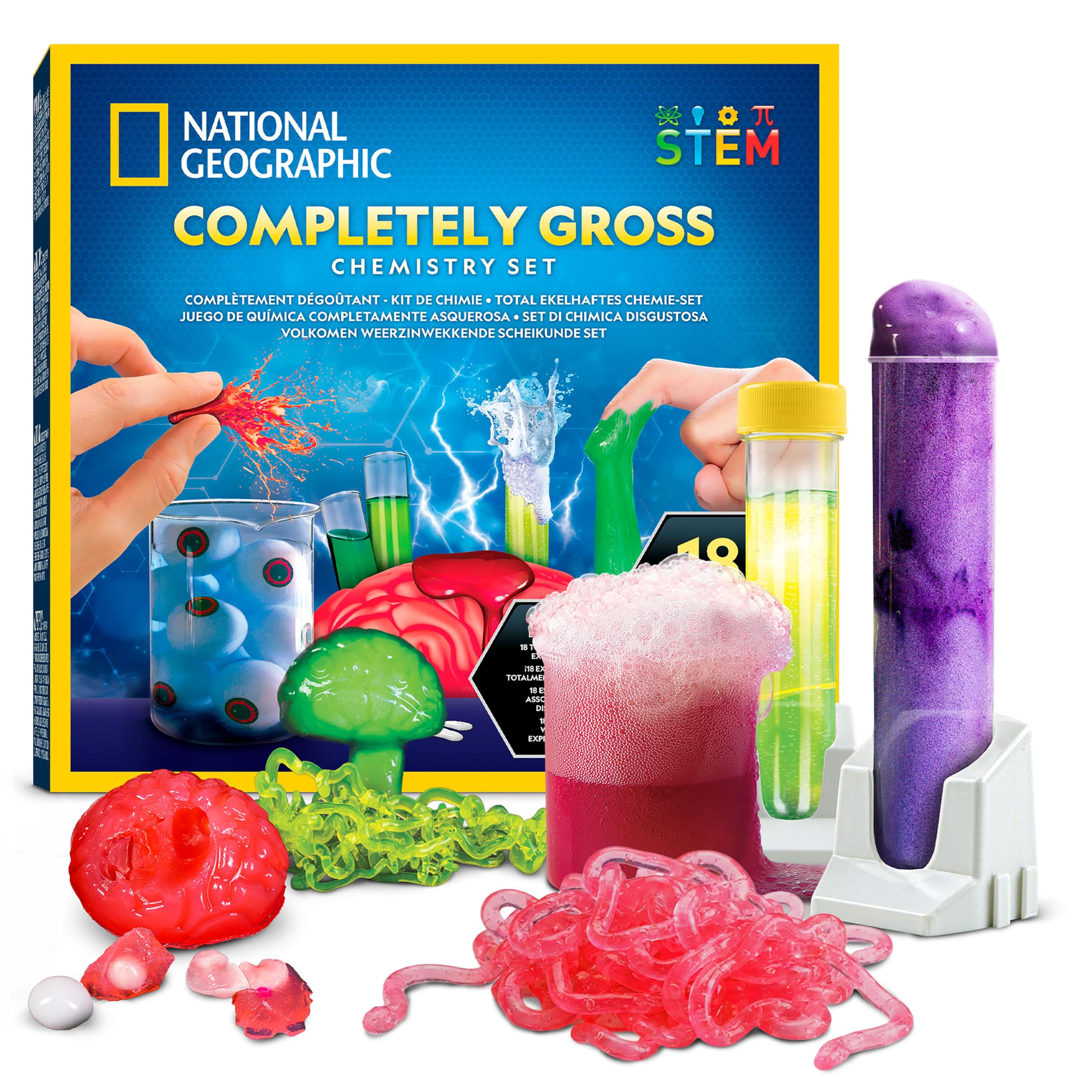 NATIONAL GEOGRAPHIC - Juego de química bruta - 20 experimentos científicos brutos para niños, diseccionar un cerebro, estallar células sanguíneas y más, gran kit de ciencia CTIM para niños