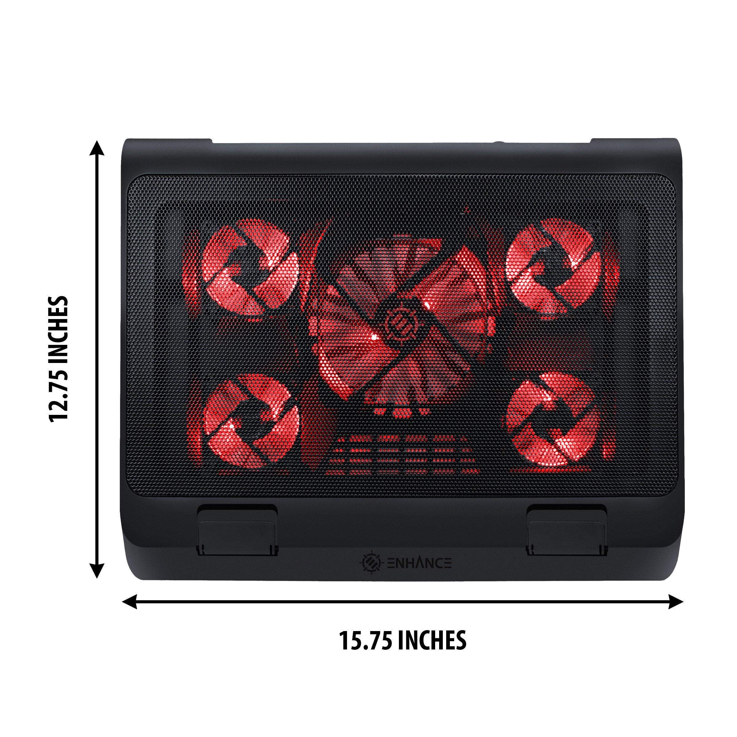 ENHANCE Supporto di raffreddamento per PC Portatile Gaming con Ventole a LED, Altezza Regolabile E 2 Porta USB - 5 Ventole Silenziose Ad Alta Prestazioni A 2630 RPM E Paraurti Interni - Rosso