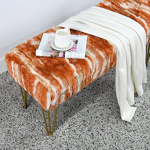 Miniatura 50 de Banco largo rectangular azul otomano suave de piel sintética de 46 x 16 x 22 pulgadas, taburete reposapiés peludo para dormitorio al final de la