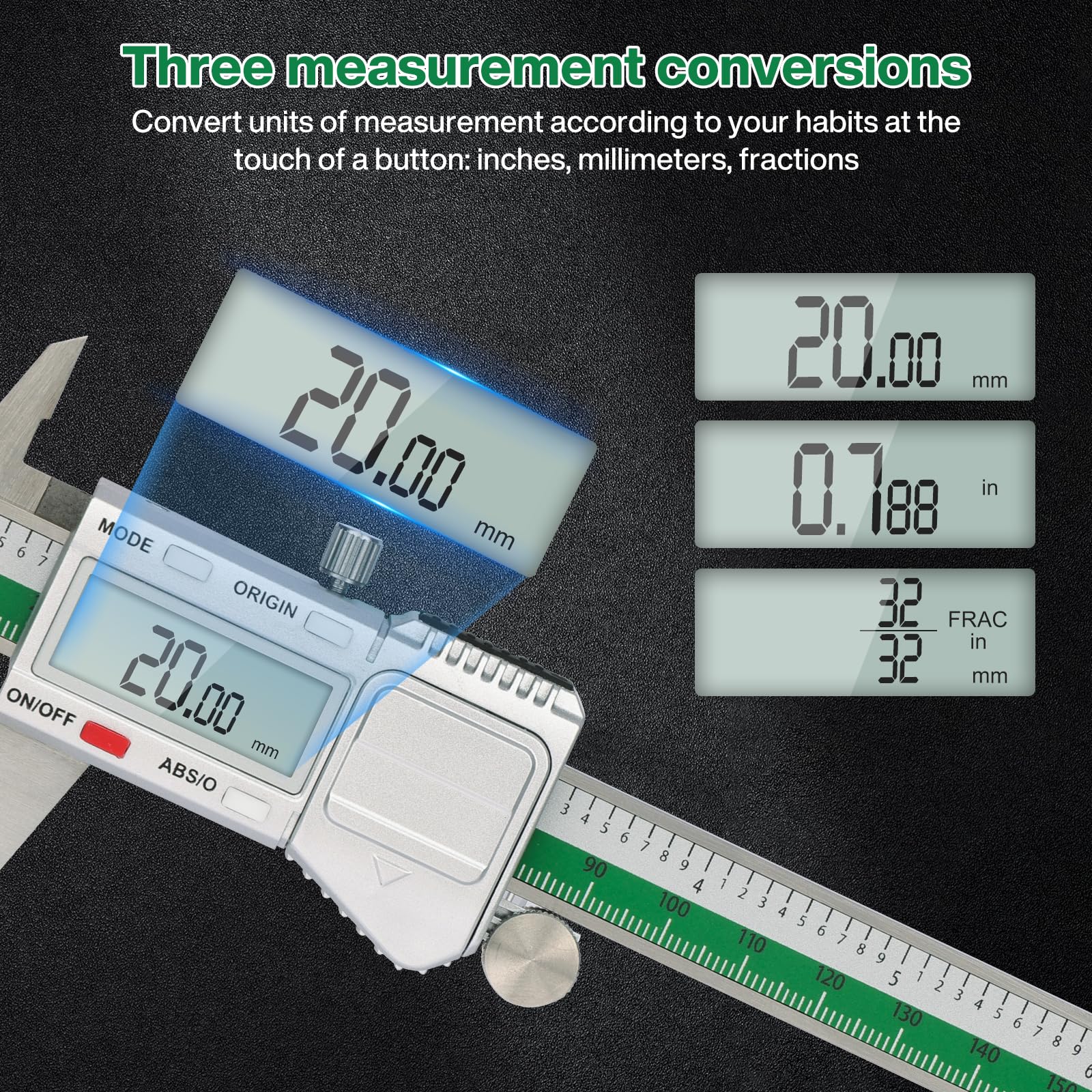 Supermicro Calibro Digitale 150 mm 6 Pollici IP54 Impermeabile Micrometro Acciaio LCD