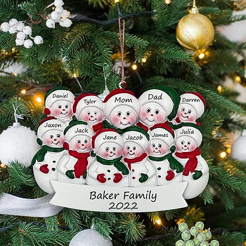 Miniatura 2 de Adorno de Navidad personalizado para familia de 11, muñeco de nieve con nombres personalizados de miembros de la familia para árbol de Navidad