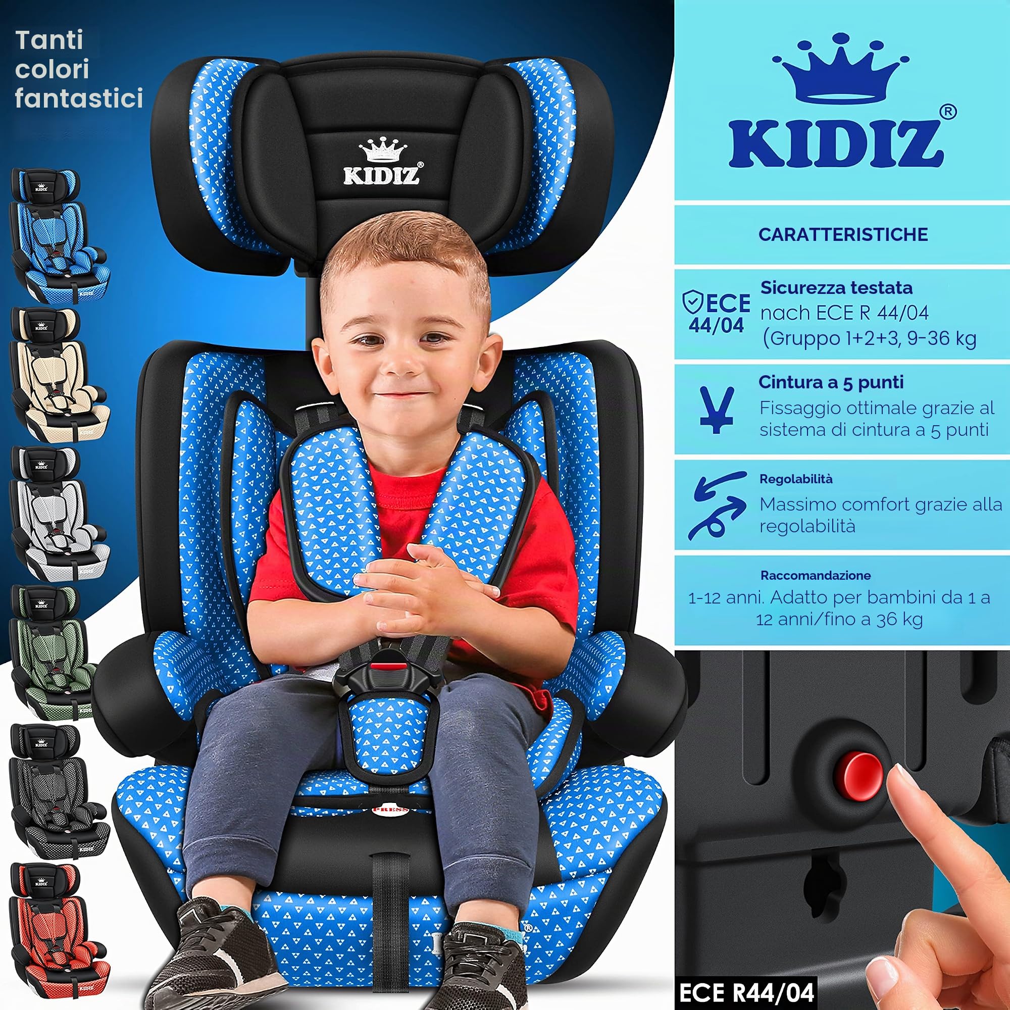 KIDIZ® Seggiolino auto per bambini Seggiolino per bambini | Seggiolino auto Guscio con sedile | 9 kg - 36 kg 1-12 anni | gruppo 1-2 -3 | universale | Classic