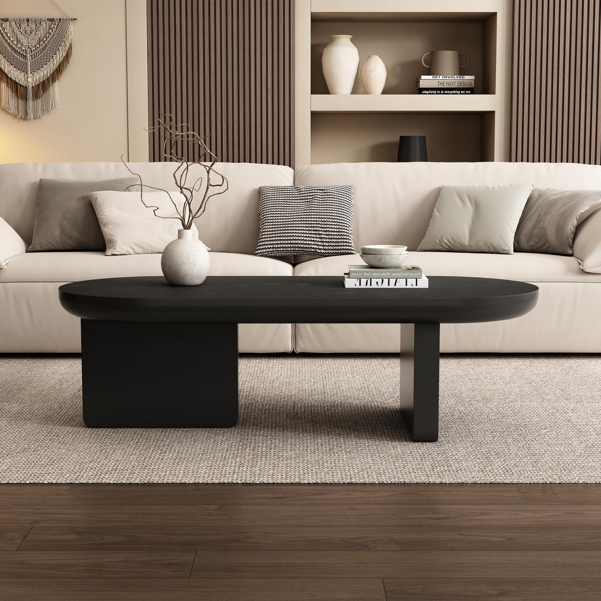 BTM Modern coffee table, Oval Center Table, spray-painted end table, simple sofa table, side table, MDF, 119.7 * 49.8 * 35.5 cm, Black
