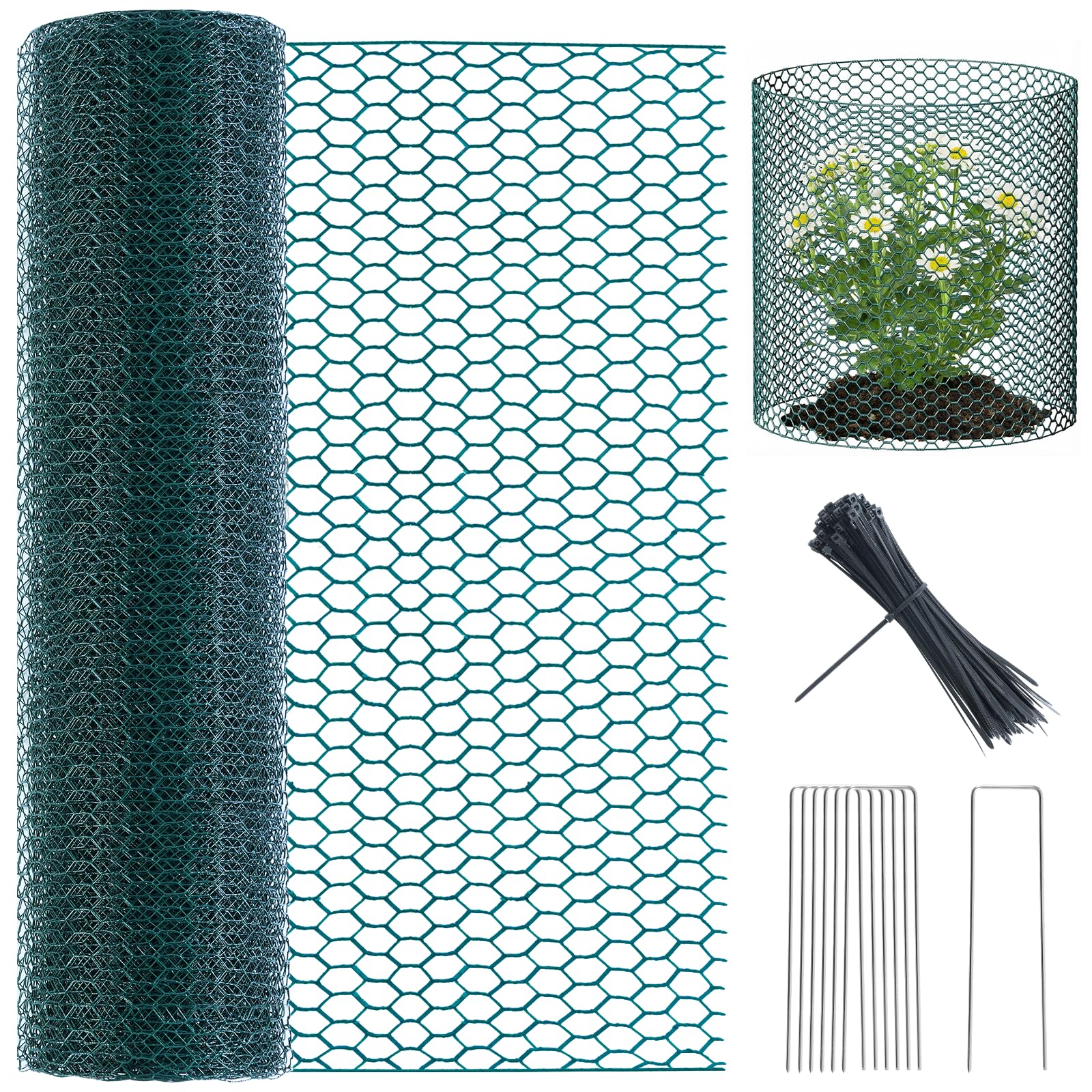Photo 1 of 16In x 49.2Ft Plant Protectors from Animals, Wire Plant Cages for Outdoor Plants Chicken Wire Garden Protection from Animals Plant Fence Protectors to Keep Animals Out with Ground Stakes & Nylon Ties
