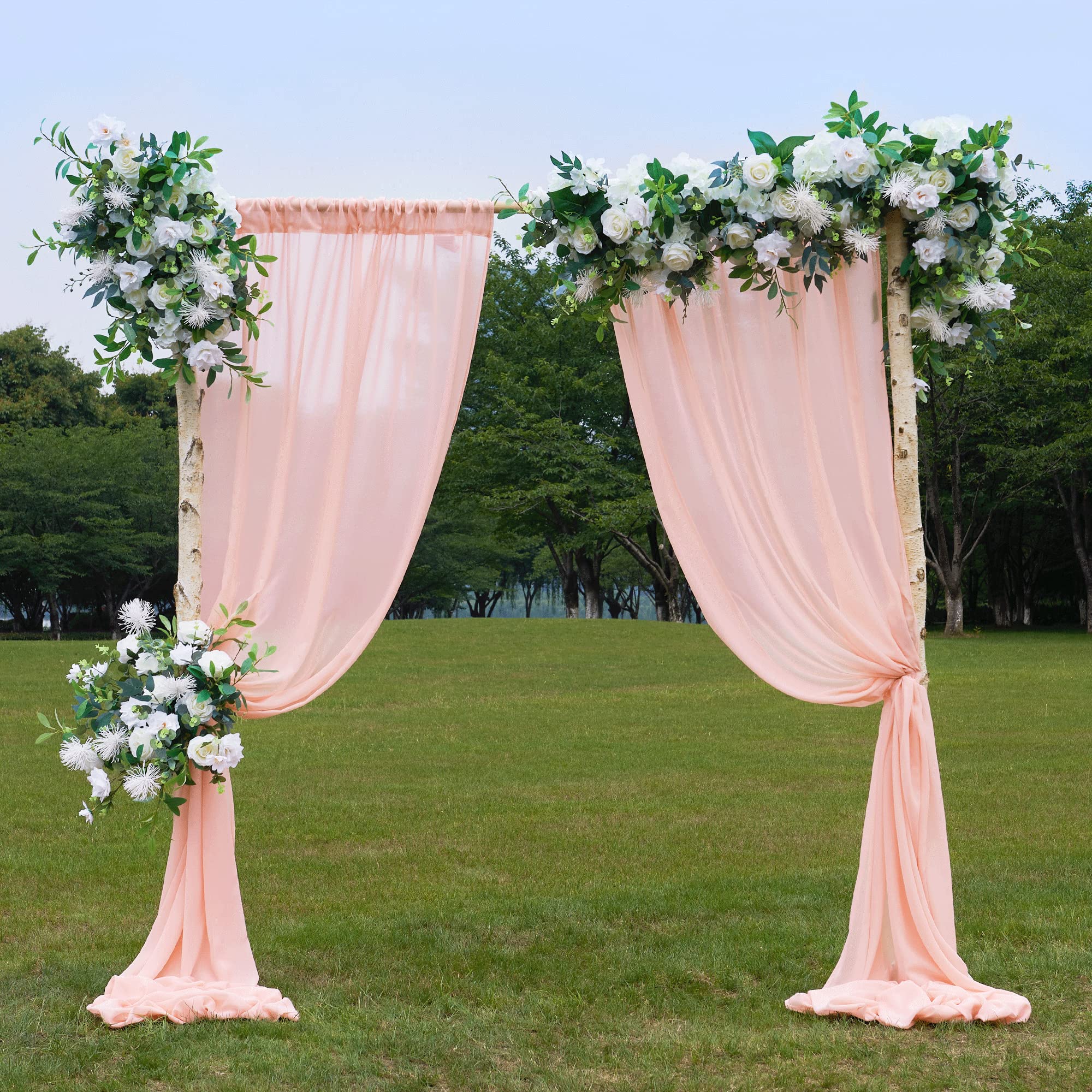 NICETOWN Sheer Curtain Backdrop for Parties Chiffon Tulle Wedding Backdrop Curtains, Light Peach Wrinkle Free Curtains Drapes for Bridal Ceremony Party Celebration Decoration 4.5ftx10ft, 2 Panels
