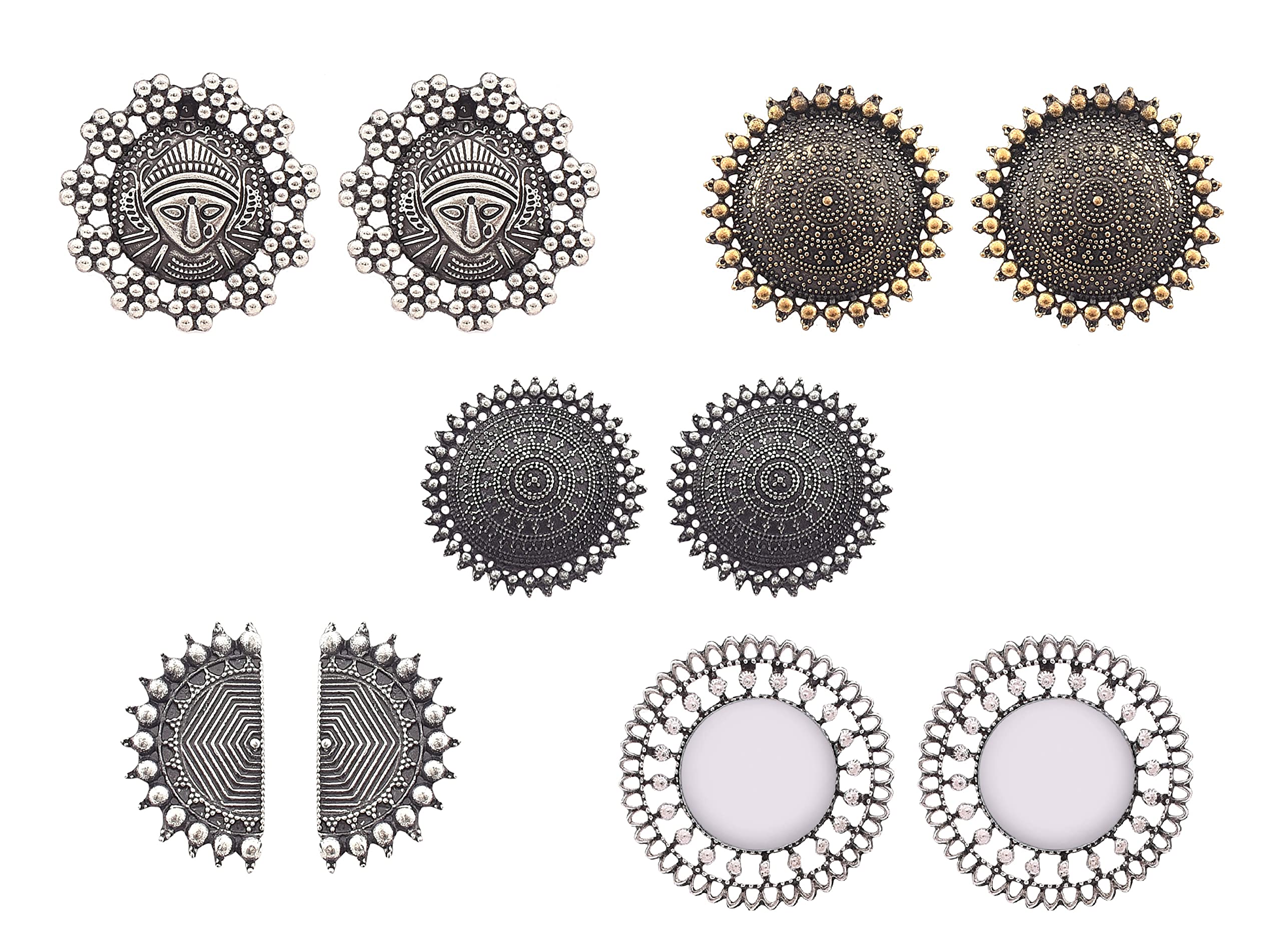 FashMade Ethnic Oxidized Earrings Combos for Women Girls Boho theme Style Work Earrings 10 kinds Black Silver Golden