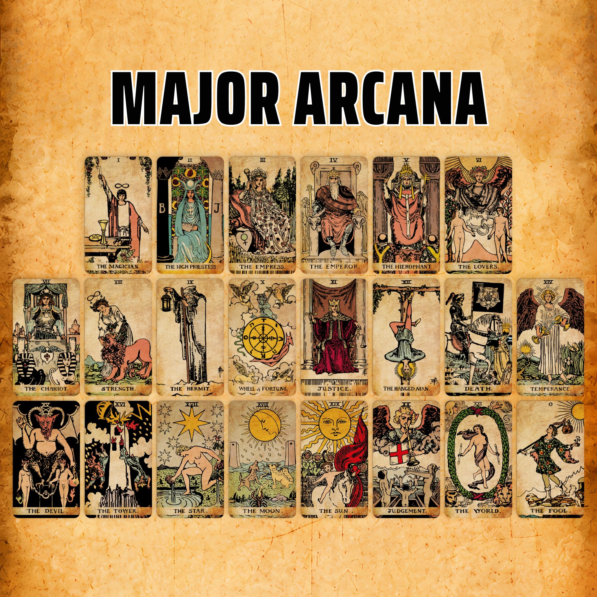 CRAFTERIAN Juego de Tarot Clásico - 78 Cartas Clásicas con Borde Dorado y Libro Guía - Perfecto para Principiantes - Baraja Ligera Elegante y Manual Completo - Experiencia de Tarot Auténtica.