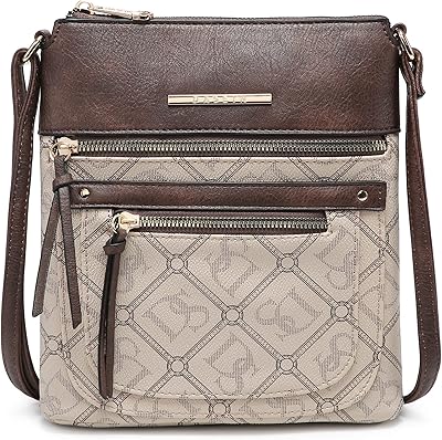 Dasein Crossbody Purse for Women Vegan Leather Shoulder Handbags Messenger Bags with Multi Zipper Pockets (Beige)