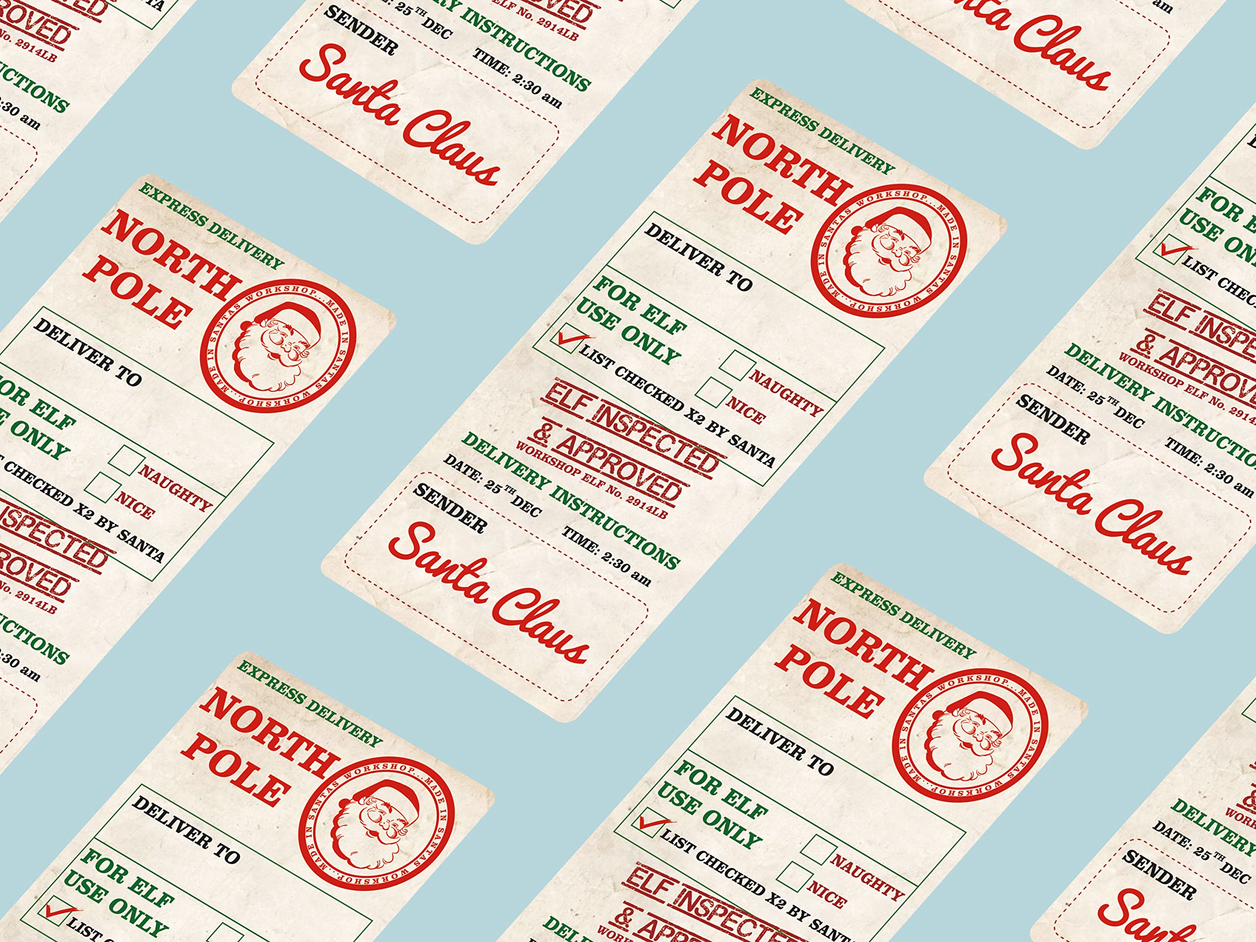 Gelz 30 x Large North Pole Christmas Stickers Gift Present Parcel Sticky Labels Stamp (105mmx52mm)