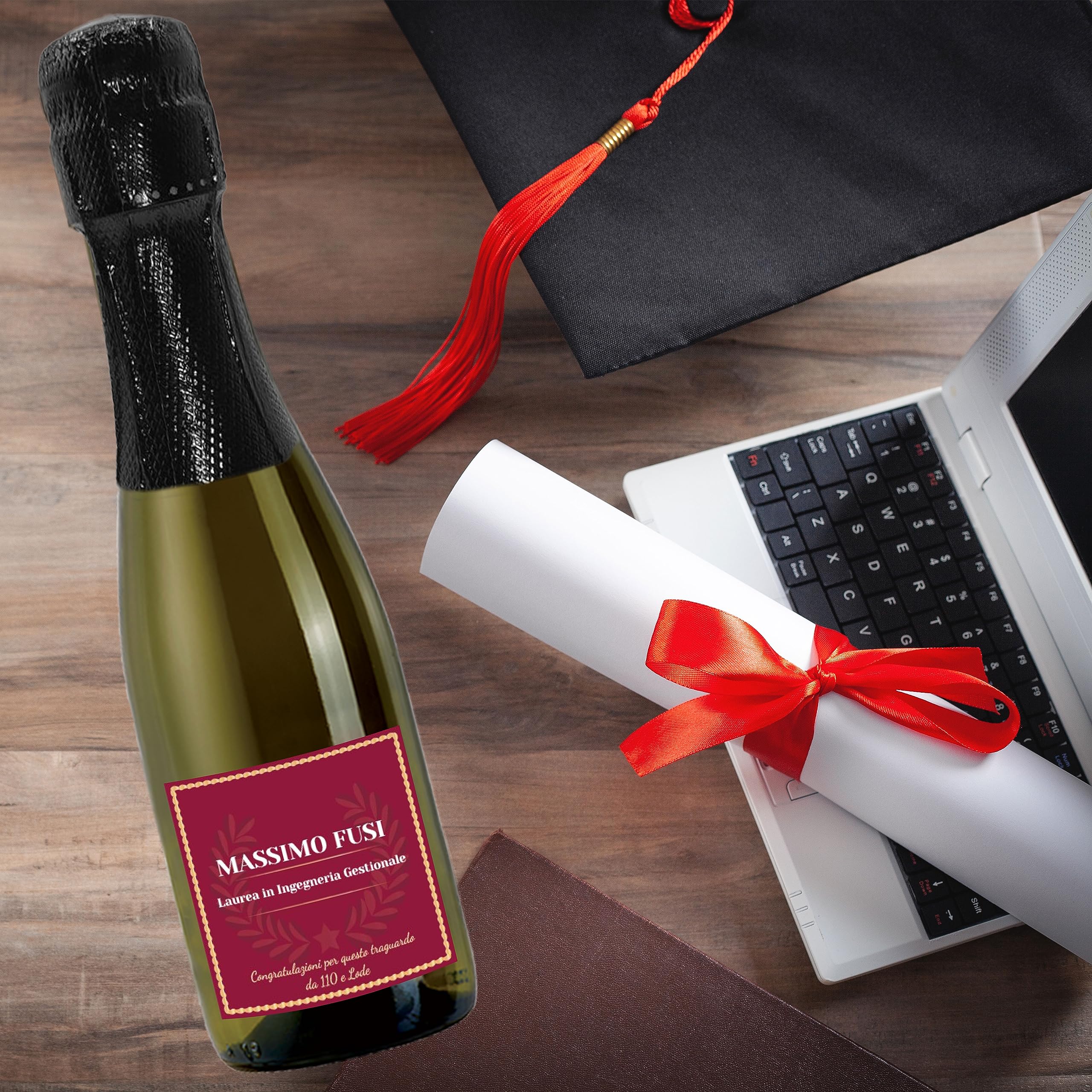 24 Bottiglie mignon di Prosecco DOC Spumante Extra Dry Personalizzato - Idea esclusiva e originale per bomboniere di laurea (Cornice bordeaux)