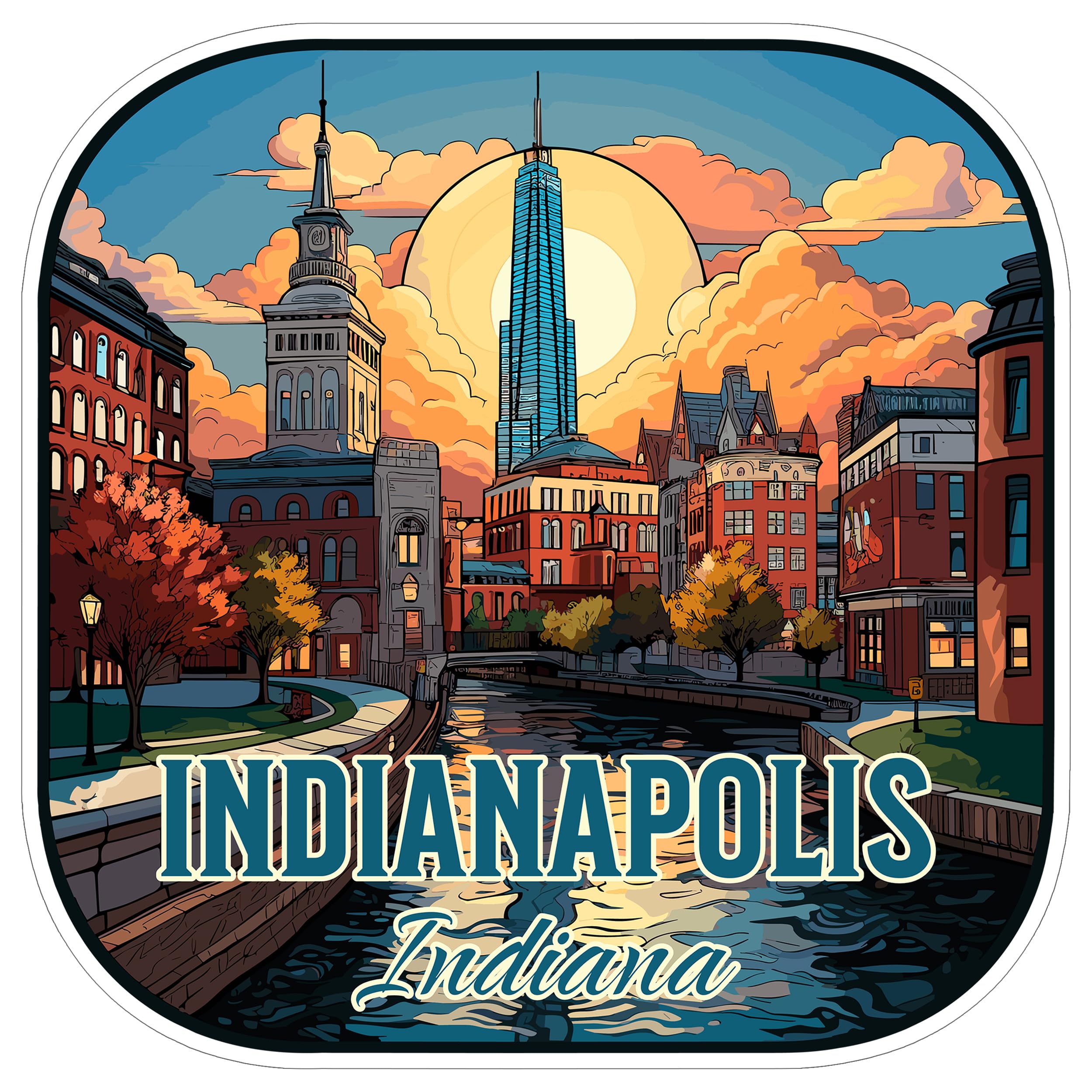 Indianapolis Indiana Sticker 4 Inch Travel Souvenir City Destination - Waterproof Vinyl Decal for Laptop Water Bottle Car Tumbler - Durable Aesthetic