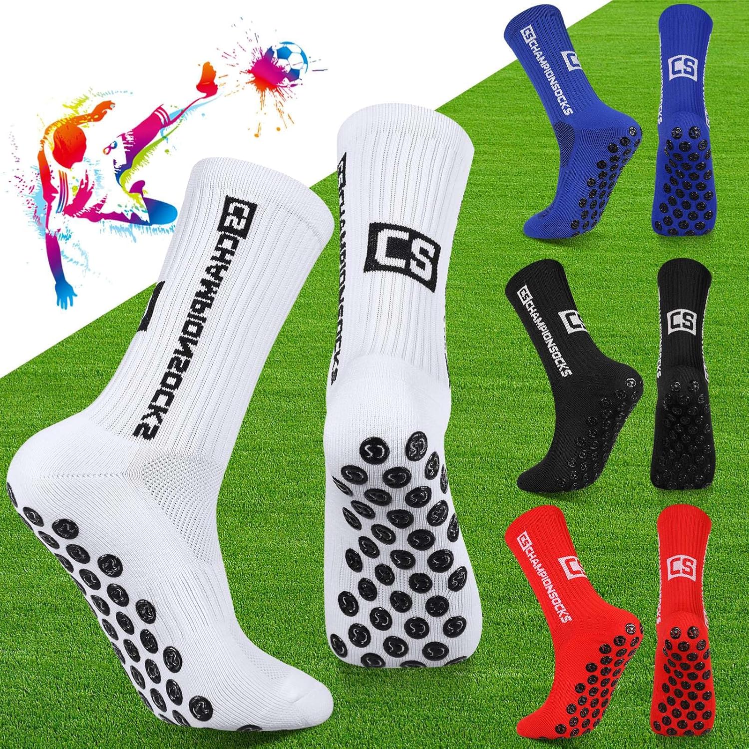 DragonflyDreams 4 Pairs Men's Socks - Anti Slip Athletic Socks for Men, Women & Kids with Grippy Pads - Image 6