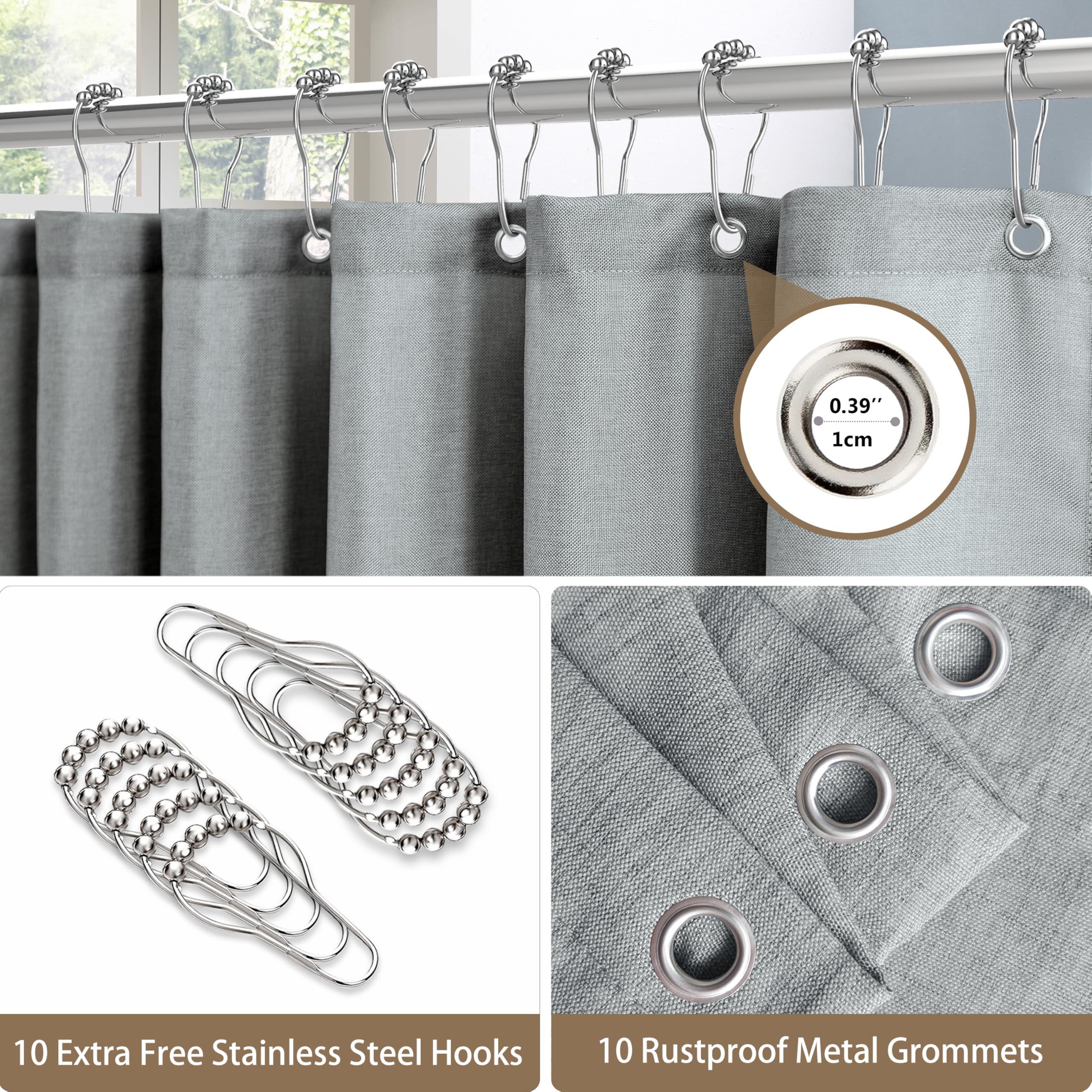 Shower Curtain for Bathroom with Metal Hooks Linen Fabric Shower Curtain Heavy Duty Bath Curtain for Wet Room Bathtub Shower Stall Hotel Quality - Image 3