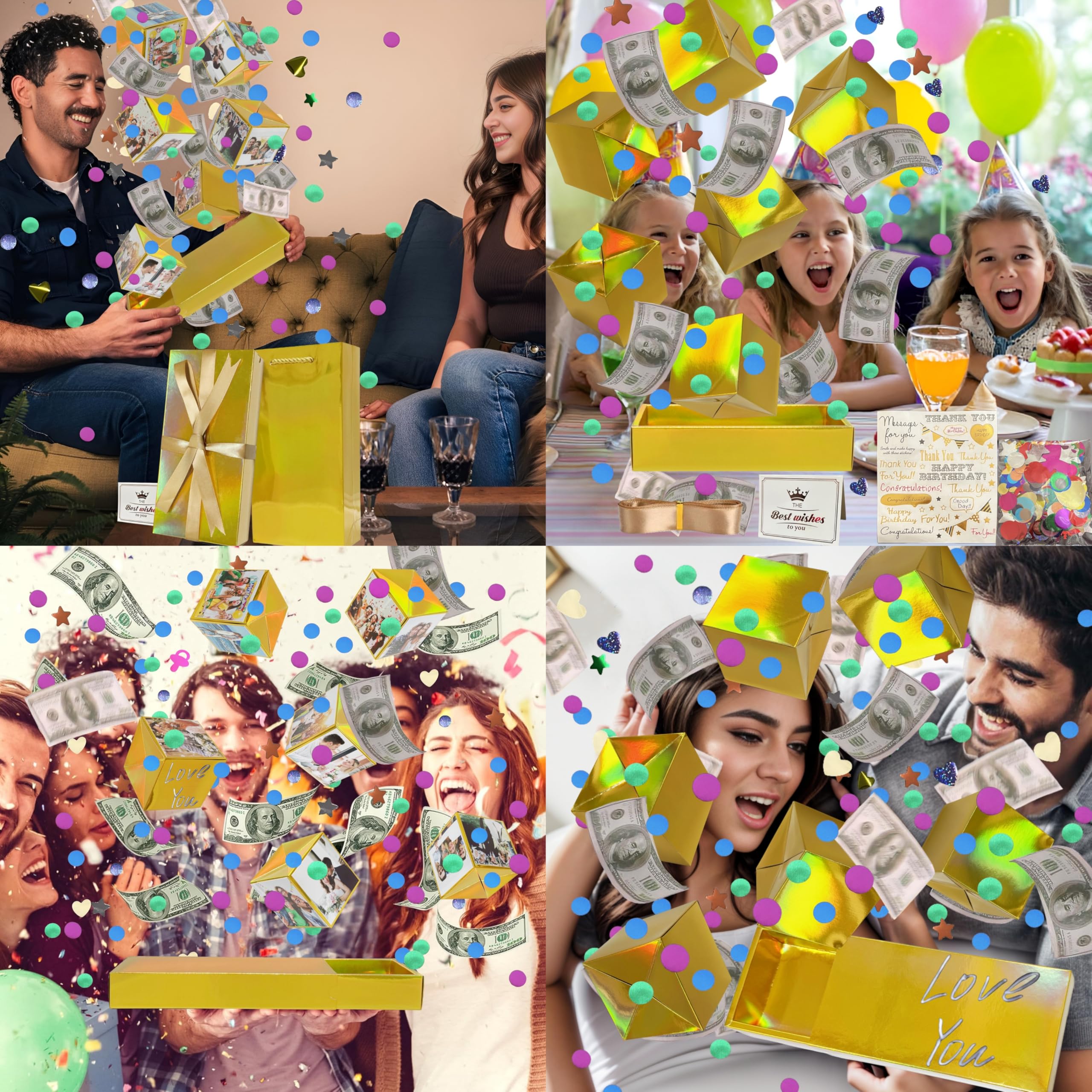 JINSTABAG Caja de regalo sorpresa explosión para dinero, cajas de regalo plegables únicas para cumpleaños, Navidad, aniversario, día de San Valentín (dorado)