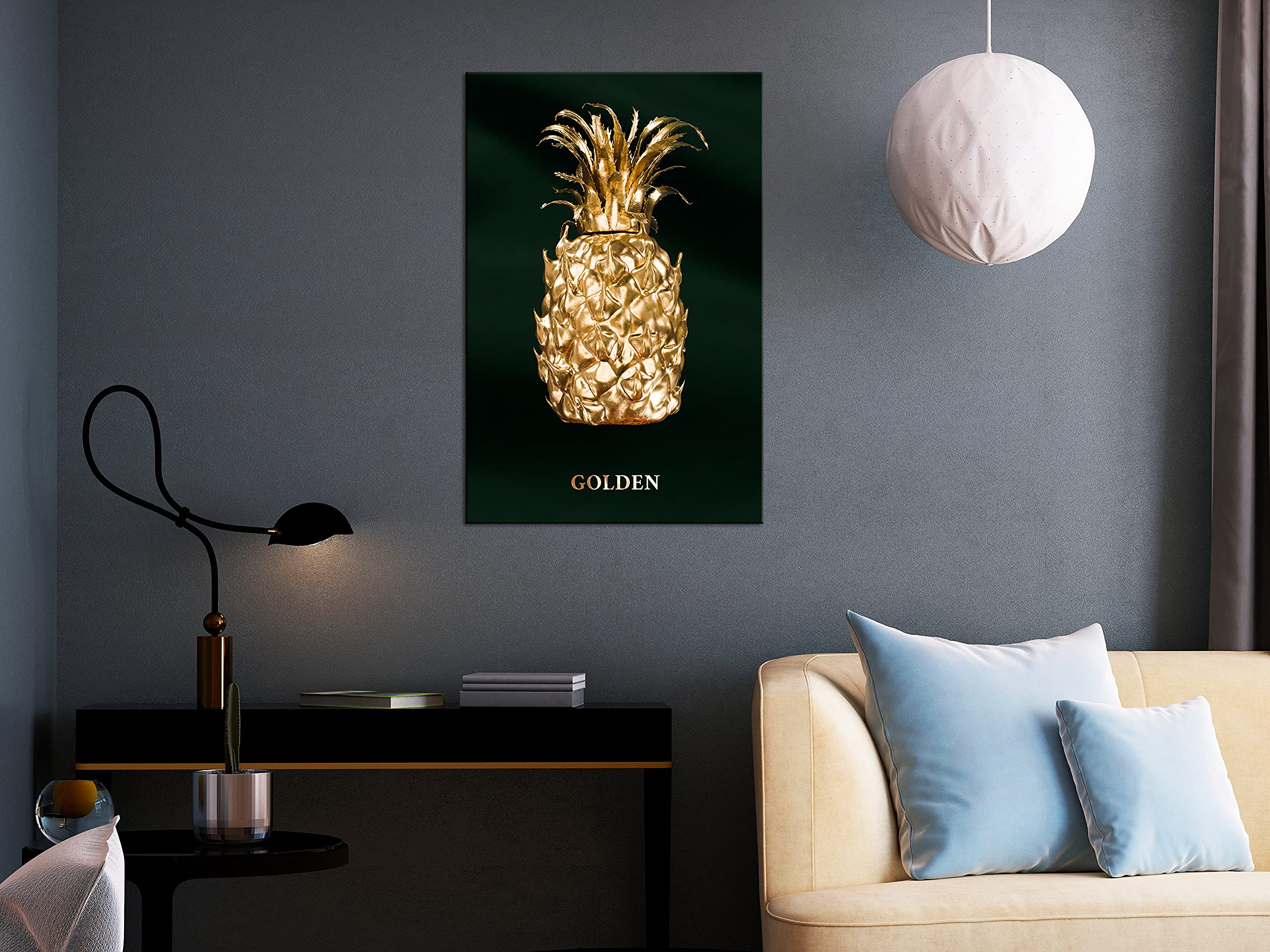 artgeist Acoustic Canvas Wall Art Print Pineapple 24x35 in - 1pcs Picture with Acoustic Foam Sound Print Artwork Room Acoustics Soundproofing Plants Tropical Fruit Dark Green b-C-0902-b-a