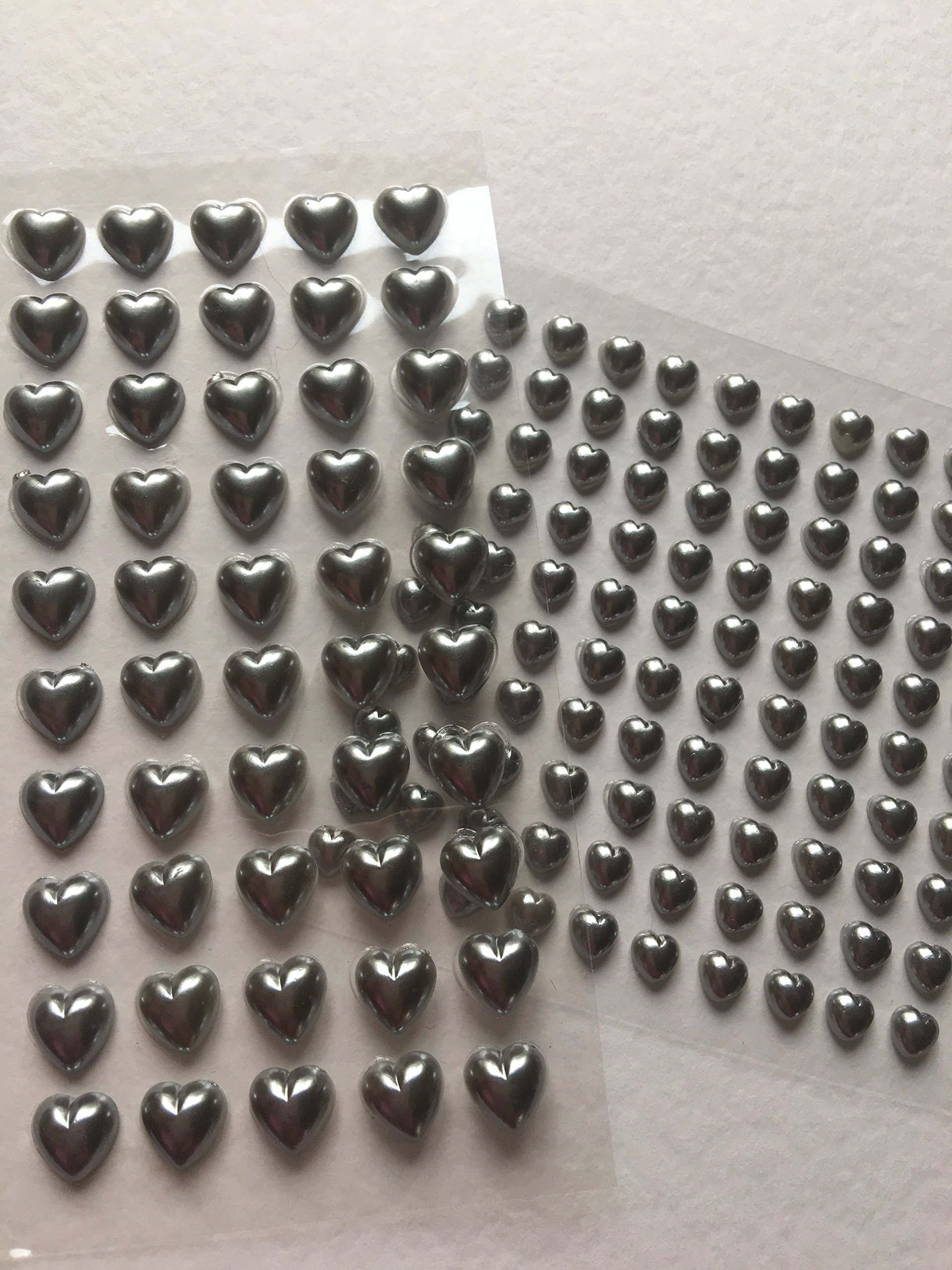150 x LOVE Heart Self Adhesive 5mm & 10mm Diamante Stick On Rhinestone Gems, valentines (SILVER (grey))