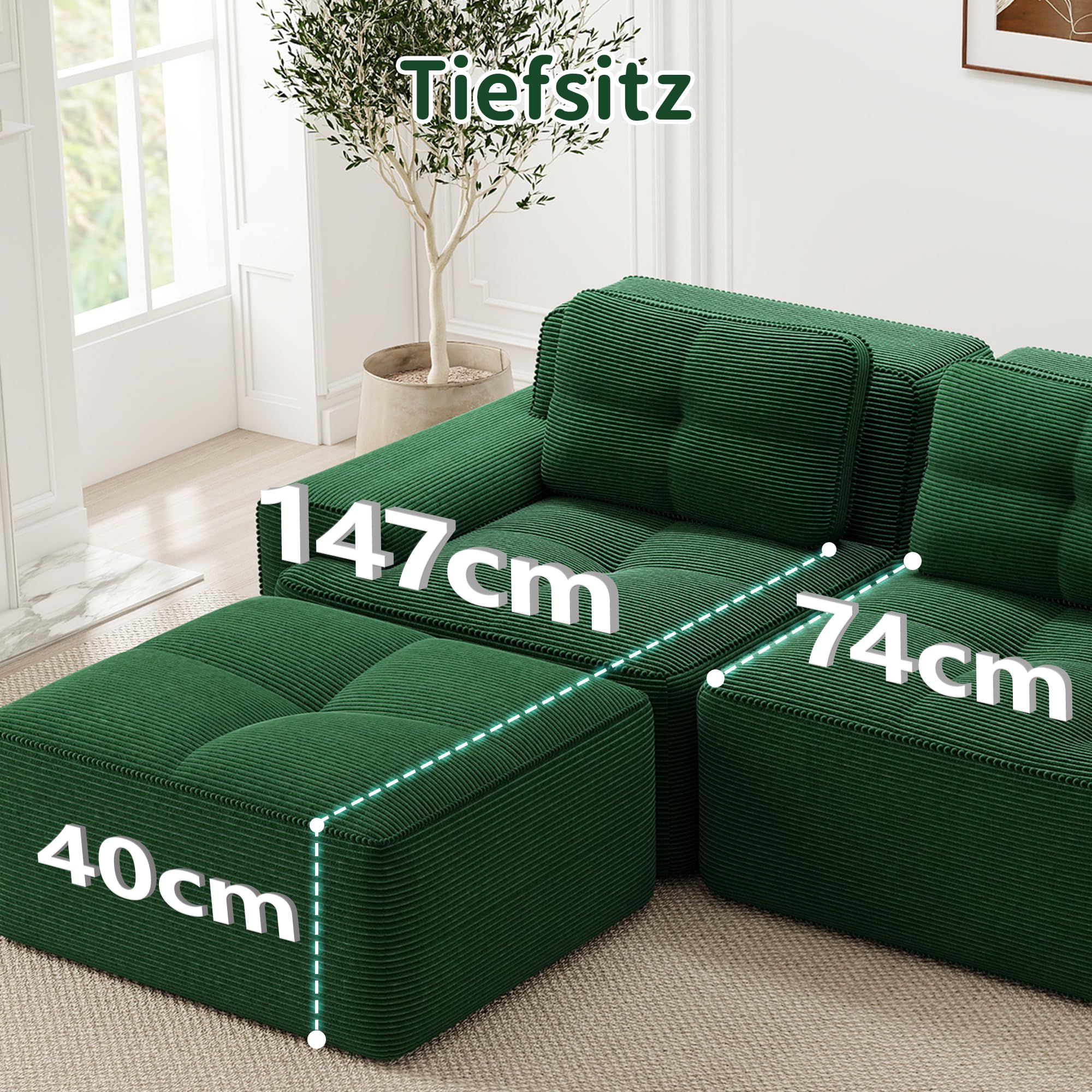 Muskel Divano modulare da pavimento a forma di U, divano a 4 posti, per soggiorno, divano senza ossei, divano letto con seduta bassa, divano letto senza montaggio, antiscivolo, con chaise longue