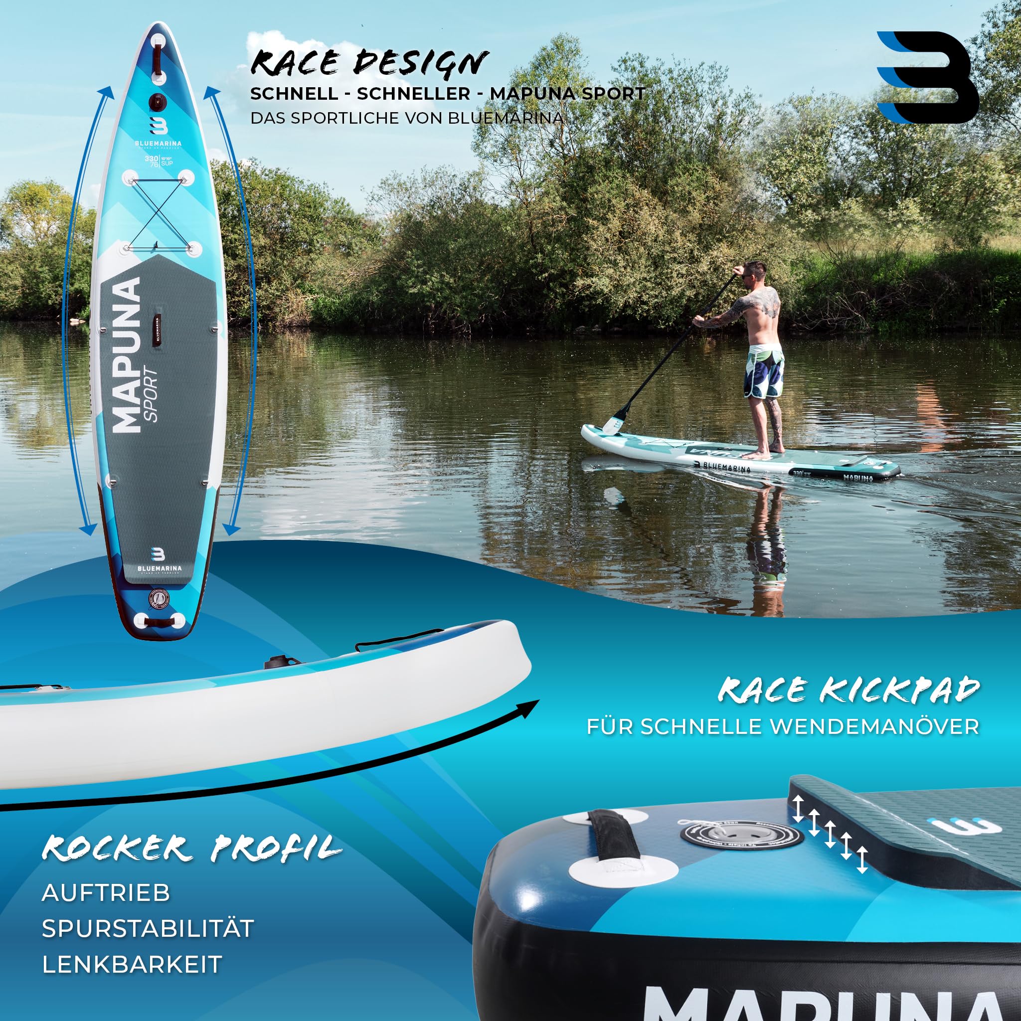 Stand Up Paddling Board | Bluemarina Mapuna 330x76x16 cm bis 200 kg | 𝟓 𝐉𝐀𝐇𝐑𝐄 𝐆𝐀𝐑𝐀𝐍𝐓𝐈𝐄 - SUP Board - Stand Up Paddle - Standup Paddle Board - Surfbrett aufblasbar (Mapuna 330x76x16)