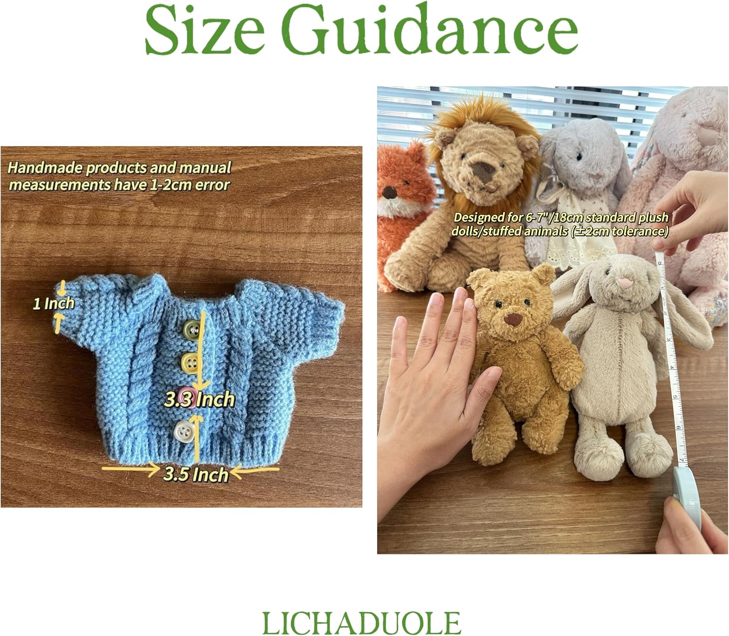 7"/18cm Clothes for Stuffed Animals Bashful Bunny Outfit - Knit Cardigans Scarf 3-Piece Set（NO Doll）