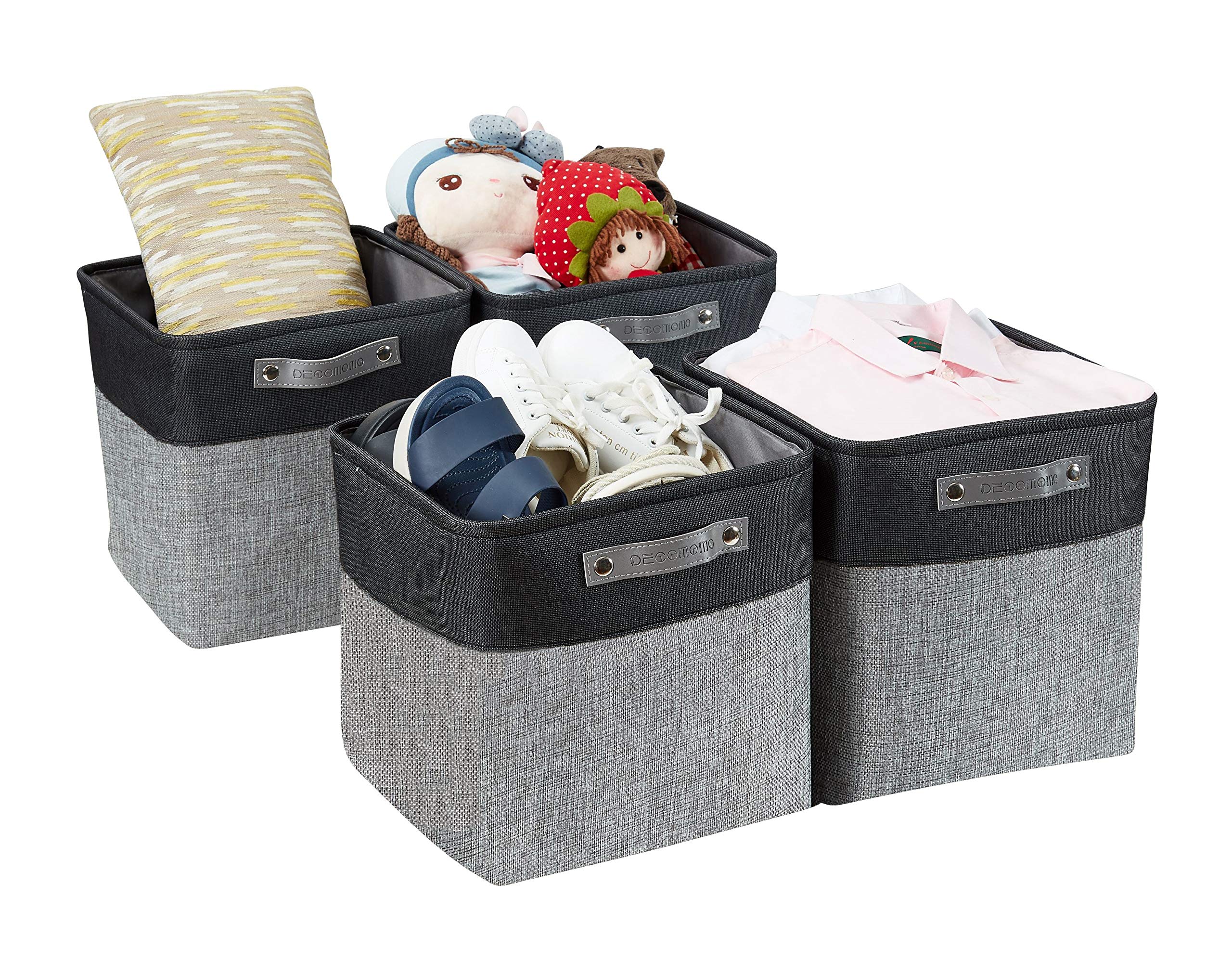 DECOMOMO Storage Baskets | Storage Boxes Fabric Organiser Storage for Wardrobe, Toys, Shelves, Office, Home & Nursery (Large Grey and White 15 x 11 x 9.5 – Set of 3) — view 20