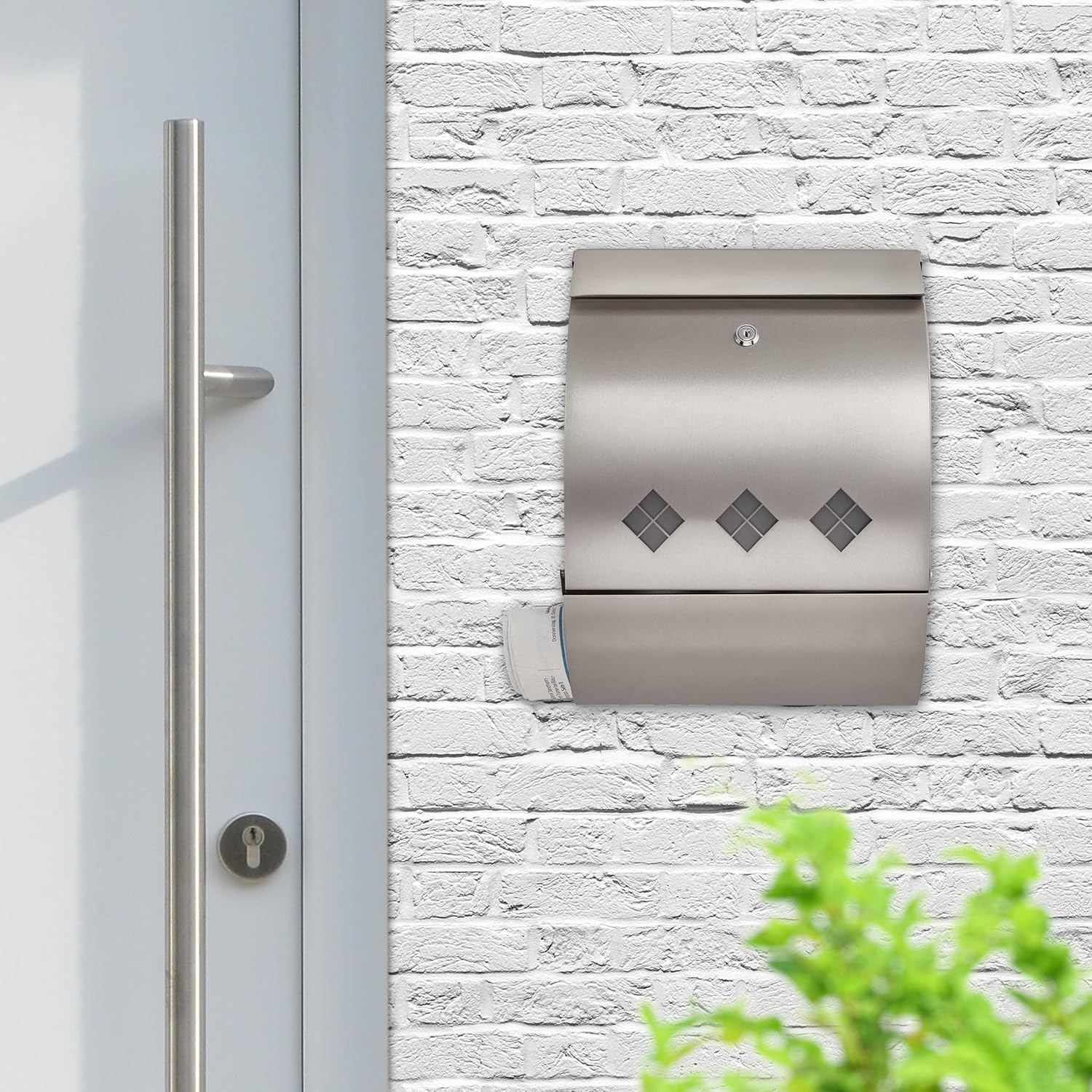 Relaxdays Stainless Steel Letter Box with Newspaper Compartment and Viewing Window 40 x 30 x 12.5 cm 2 Keys Silver