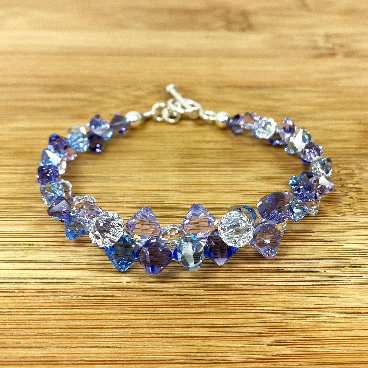 Gem Avenue .925 Silver 7.5 Inch Bracelet with Cluster Style Bicone Austrian Crystals