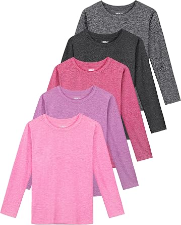 5 Pack Girls Long Sleeve Shirts Dry Fit Athletic Shirts Youth Activewear