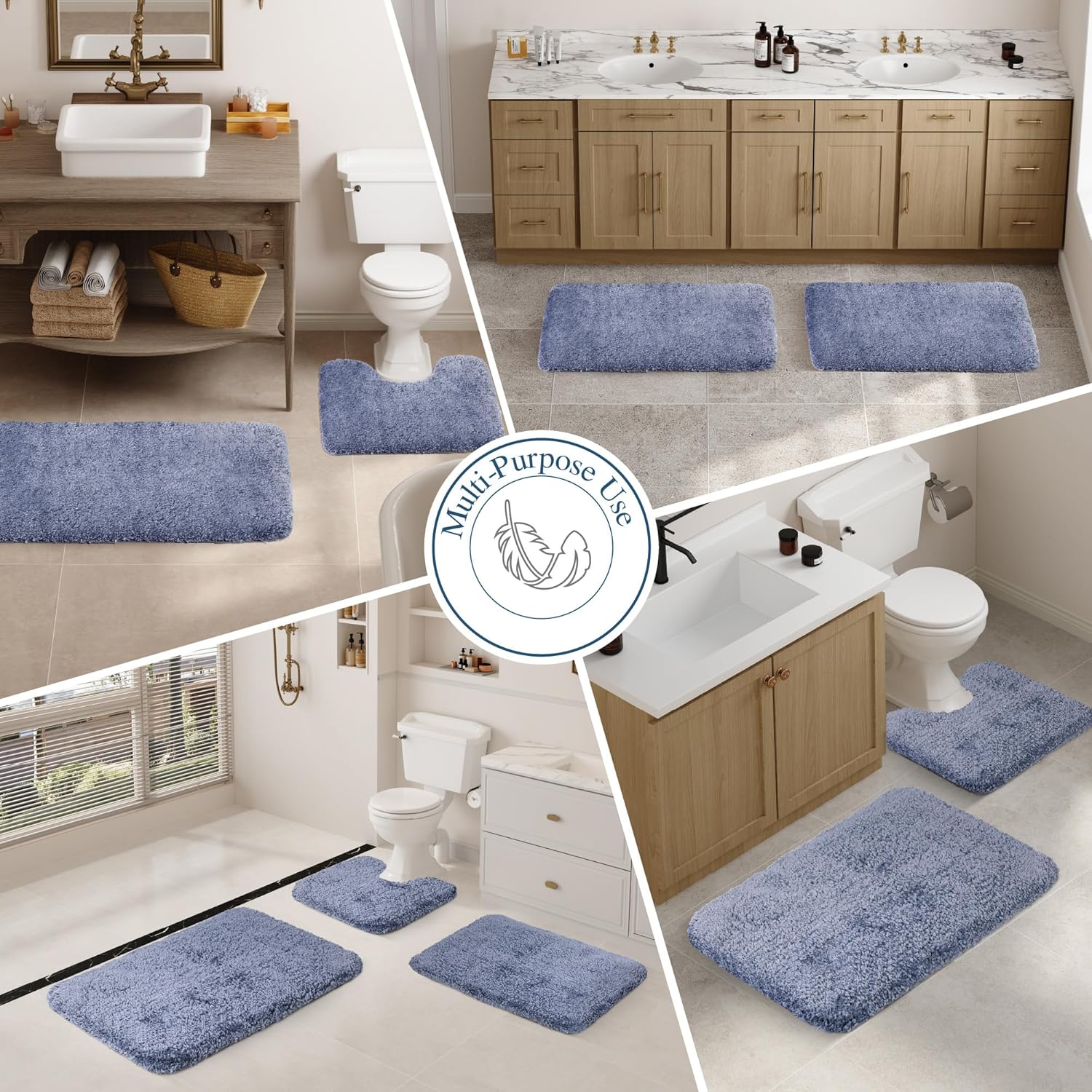 Walensee Non Slip Bath Mat (16 x 24, Blue) - Soft Microfiber Shaggy, Water Absorbent, Machine Washable, Thick Plush Shower Rug - Image 6