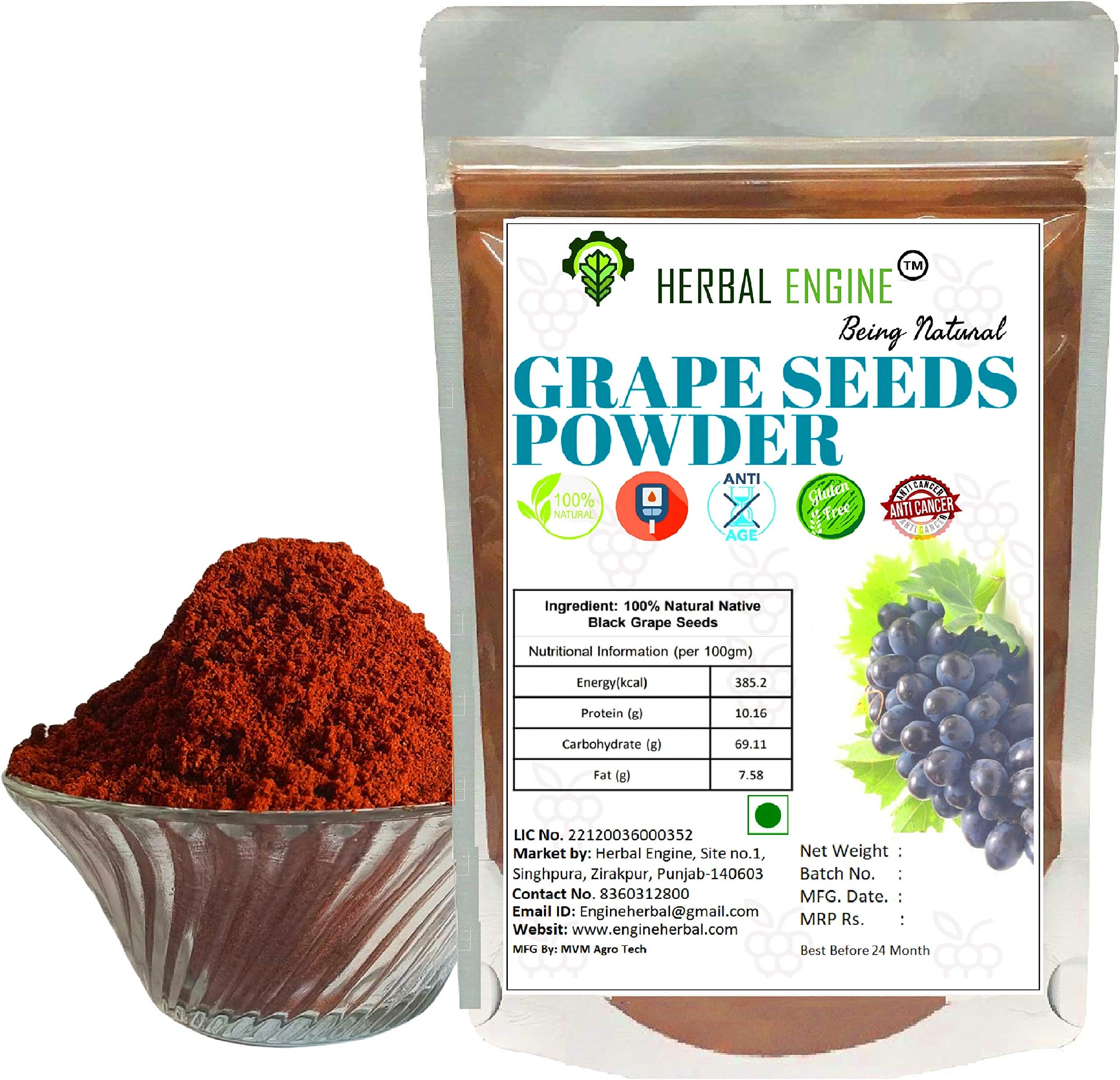 HERBAL ENGINE 100% Natural Black/Blue Grape Seeds Powder (480 Gram)