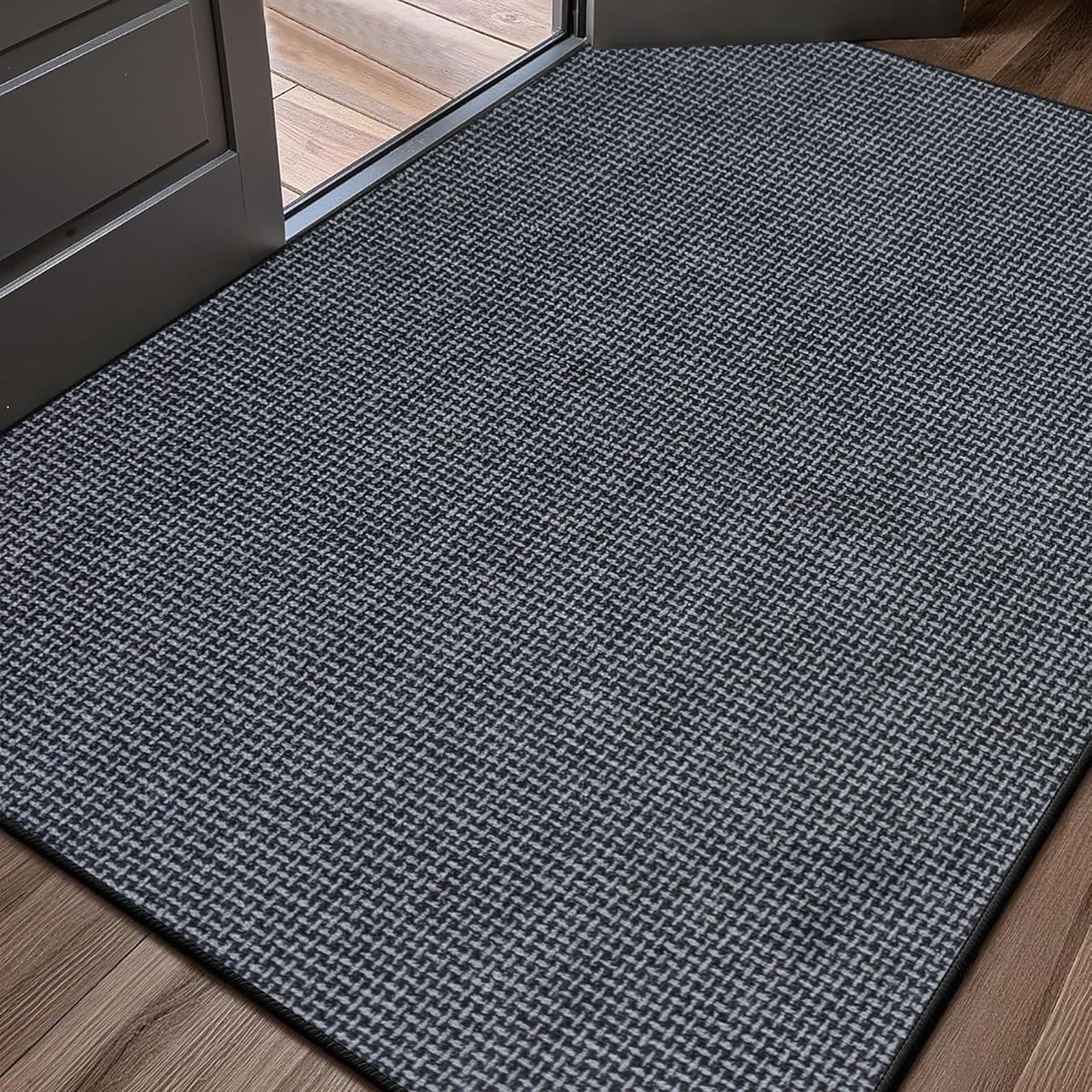 Fussmatte Innen 80 x 120 cm, Schmutzfangmatte Innen Waschbar, Schlanke rutschfeste Fußmatte, Eingangsmatte, Türmatte Saugstarke Fußabtreter, Teppich für Eingang, Haustür, Außen (Grau)