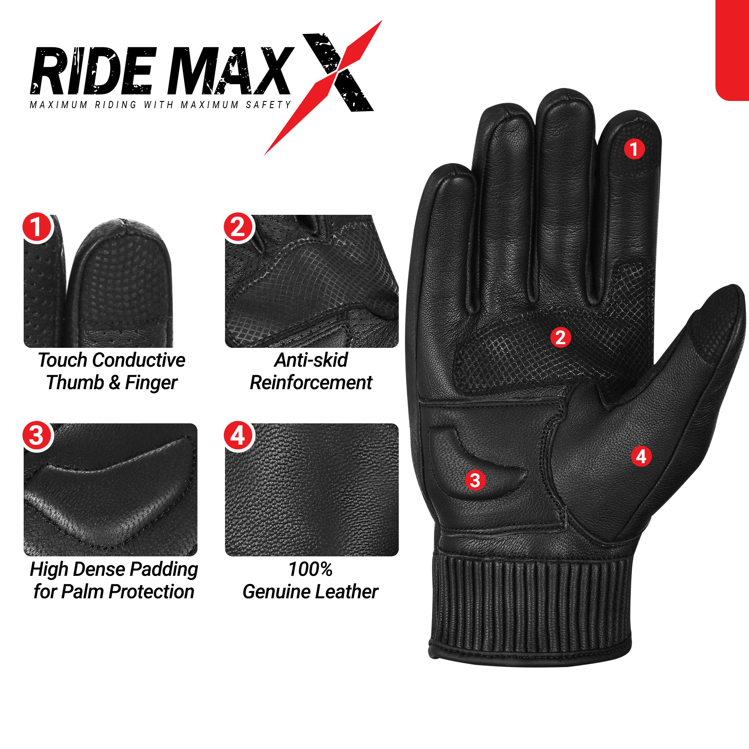 Leather Motorbike Motorcycle Glove Touch Creen Hard Knuckle Ummer