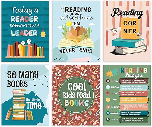 easykart labels 6 coloridos carteles de lectura para decoración de biblioteca de aula para la escuela, carteles de lectura para escuela primaria,