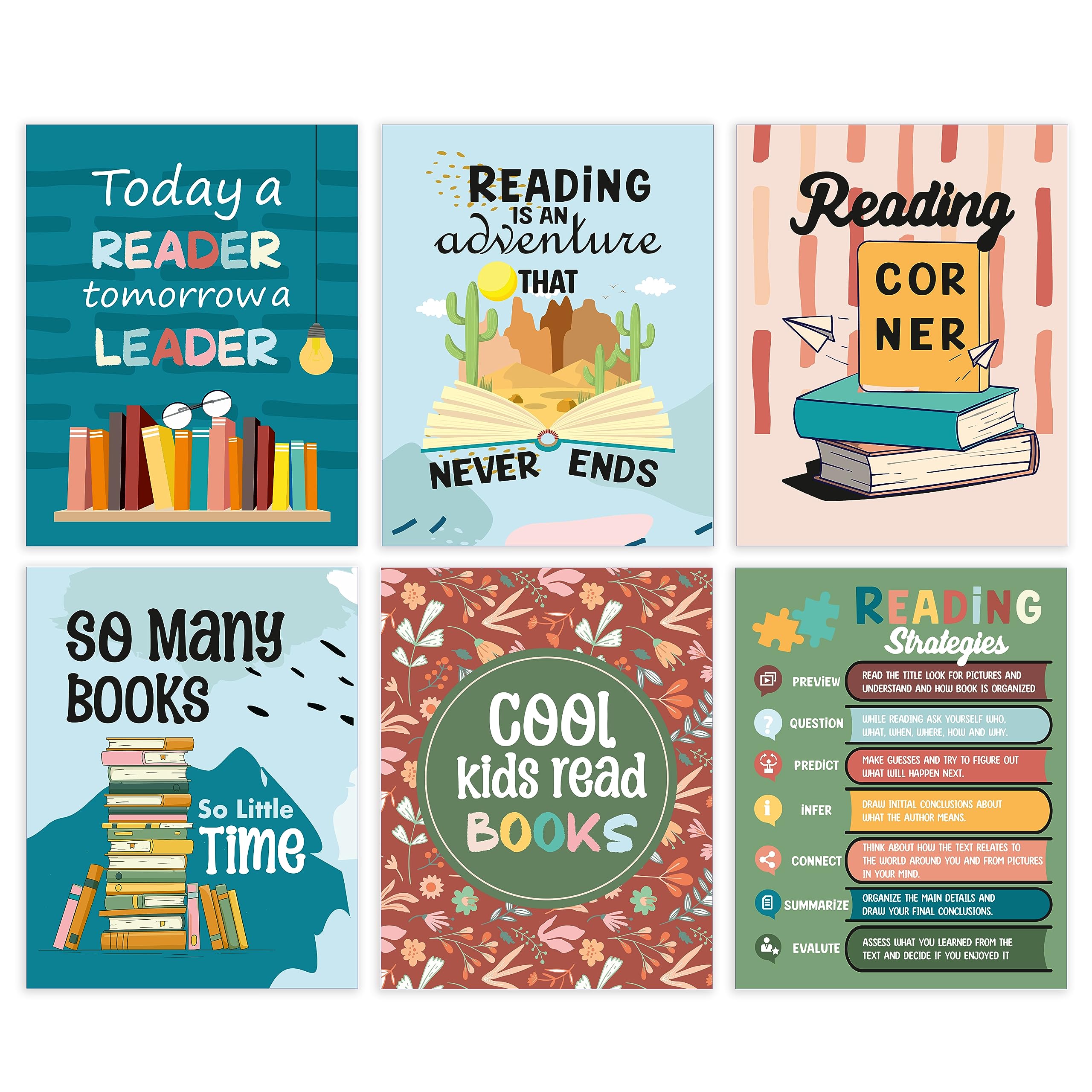 easykart labels 6 Colorful Reading Posters For Classroom Library Decorations For School - Reading Posters For Elementary School, Reading Corner Decor For Classroom Decor , Reading Bulletin Board Sets For Classrooms,