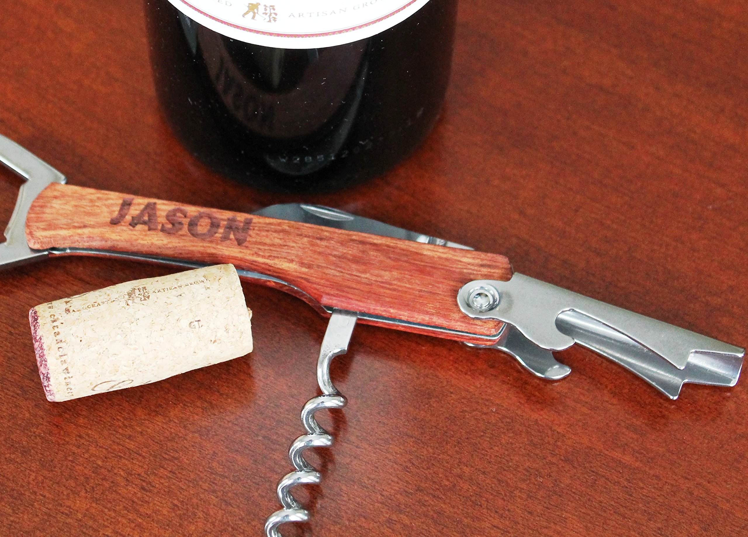 Personalized Wood Corkscrew and Multi-Tool - Wedding Groomsmen Gift - Custom Monogrammed for Free