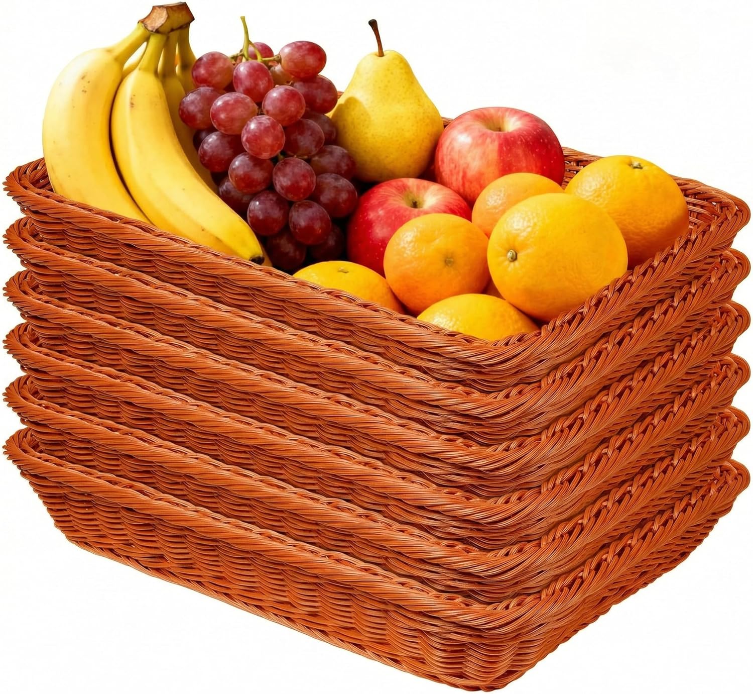 Large Bread Basket For Snacks - 6 Pcs, Each 15.8 Inches. Stackable For Storing Fruits, Vegetables, Snacks, Wine, Kitchen Countertops, Storage, Parties, Gatherings ，Woven Basket