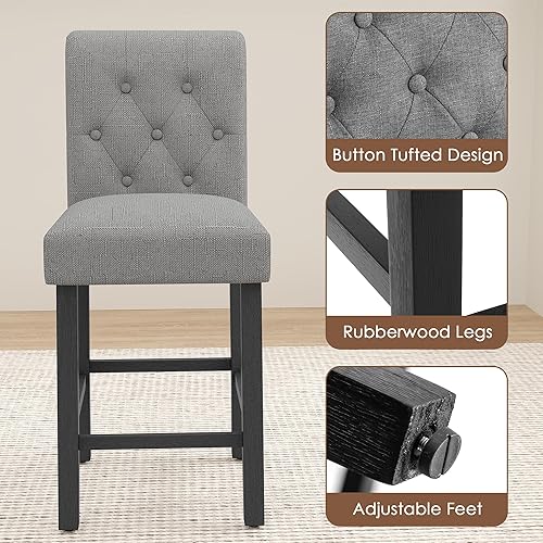 Miniatura 3 de LSSBOUGHT Juego de 2 taburetes de bar de 24 pulgadas para isla de cocina, taburetes de bar tapizados de altura de mostrador con decoración copetuda,