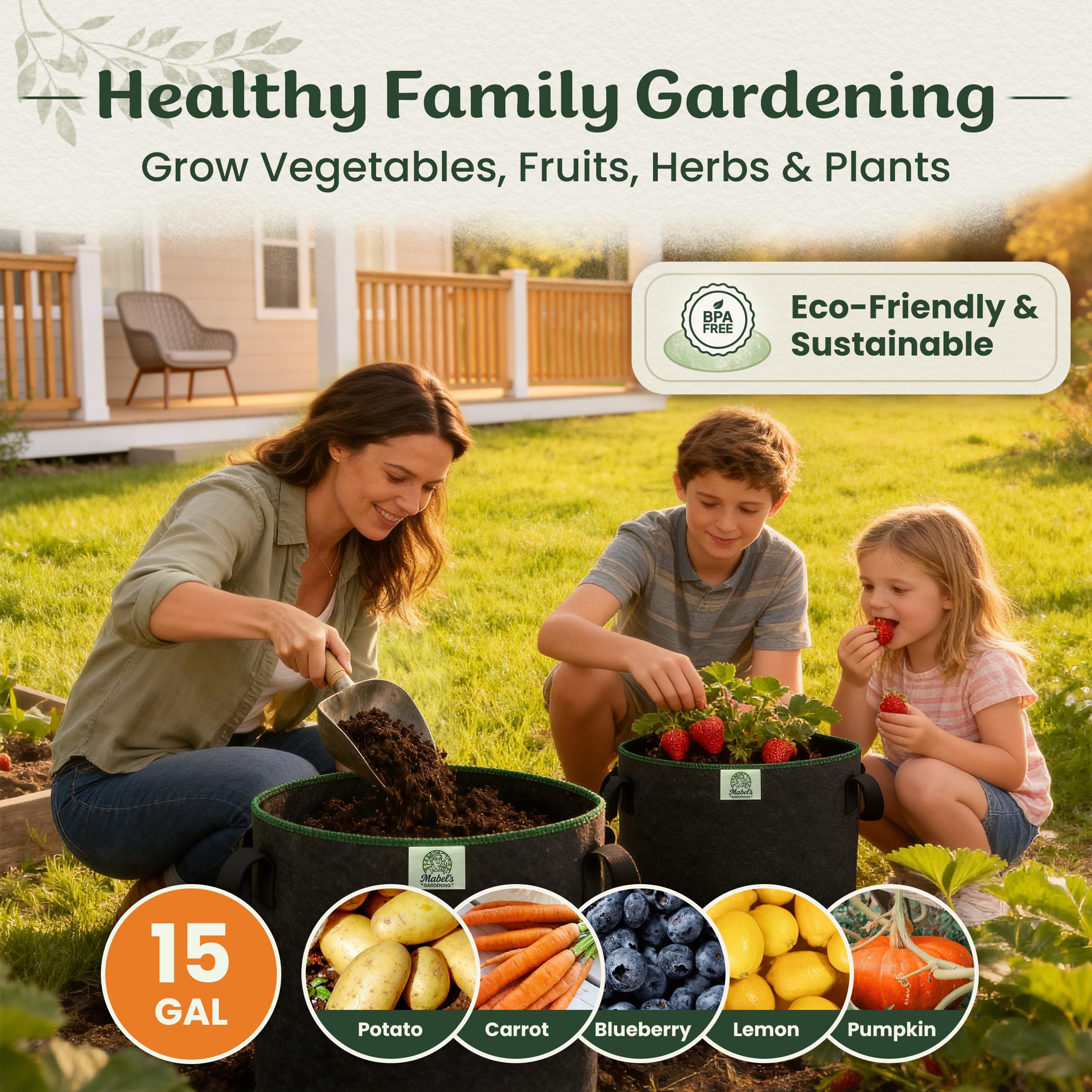 Mabel's Gardening - Confezione da 10 sacchetti per coltivazione da giardino da 300 g/m², in feltro e tessuto non tessuto, 45 x 35 cm, per zucca, patate, pomodori