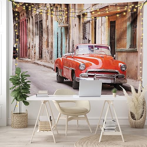 Miniatura 7 de Ambesonne Tapiz de autos, auto americano clásico en una calle con casas Caribbean Havana Cuba, para colgar en la pared para dormitorio, sala de