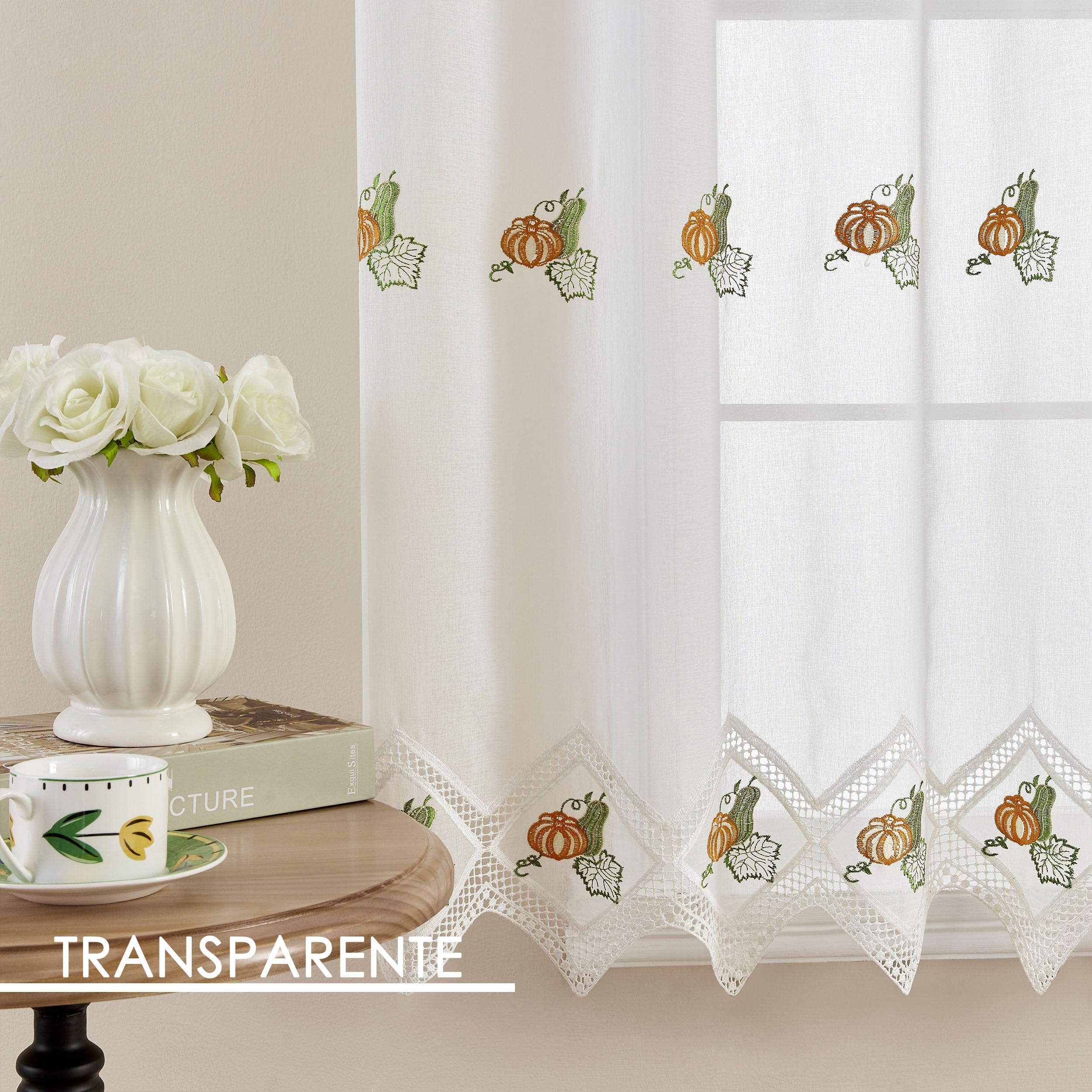 NSXIN Visillo De Gasa, Cortina De Bistró Con Trabillas, Cortina Transparente, Moderna, Para Cocina, Salón, Casa Rústica (alto X Ancho 60 X 90 Cm, Blanco Puro
