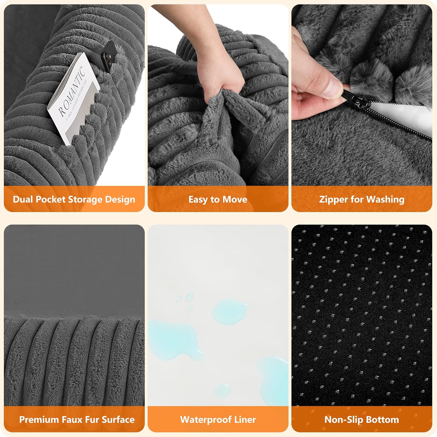 Human Dog Bed for Adult, Reversible Orthopedic Gel Memory Foam Cushion, Washable Corduroy Fleece, Plump Edge with Blanket, Storage Pocket, Strap, 71"x47.2"x9", Extra Large, Medium Grey