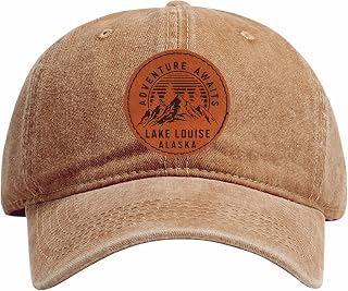 R and R Imports Lake Louise Alaska Adventure Awaits Souvenir Dad Hat Unisex Soft Baseball Cap with Engraved Leather Patch