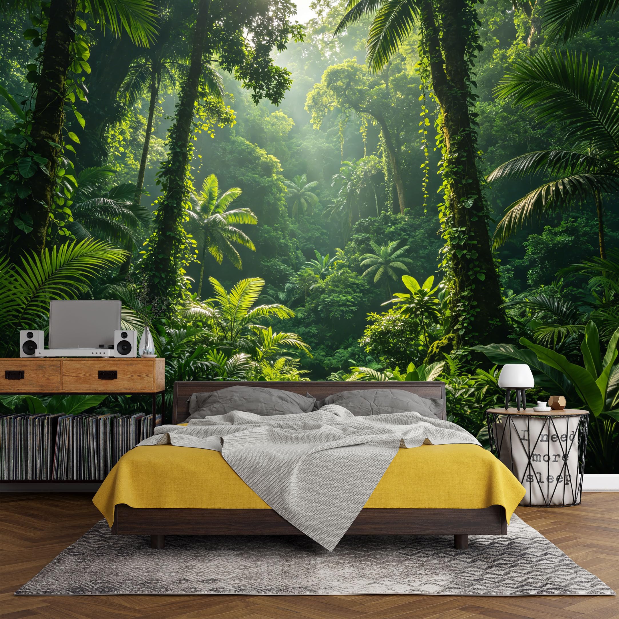 Custom Size Wall Mural， Tropical Jungle Green Rainforest Canopy Nature Landscape， SelfAdhesive Art Prints wall Fabric (No PVC) Removable Wallpaper Living Room Decor
